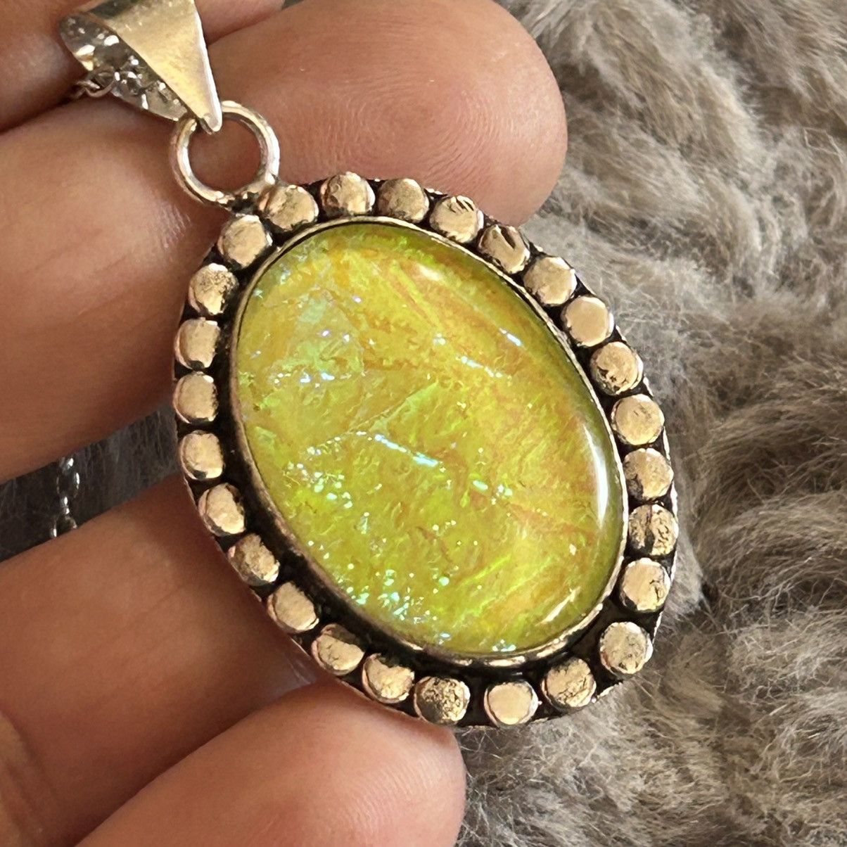Handmade Handcrafted simulated opal framed 925 sterling necklace Size ONE SIZE - 5 Thumbnail