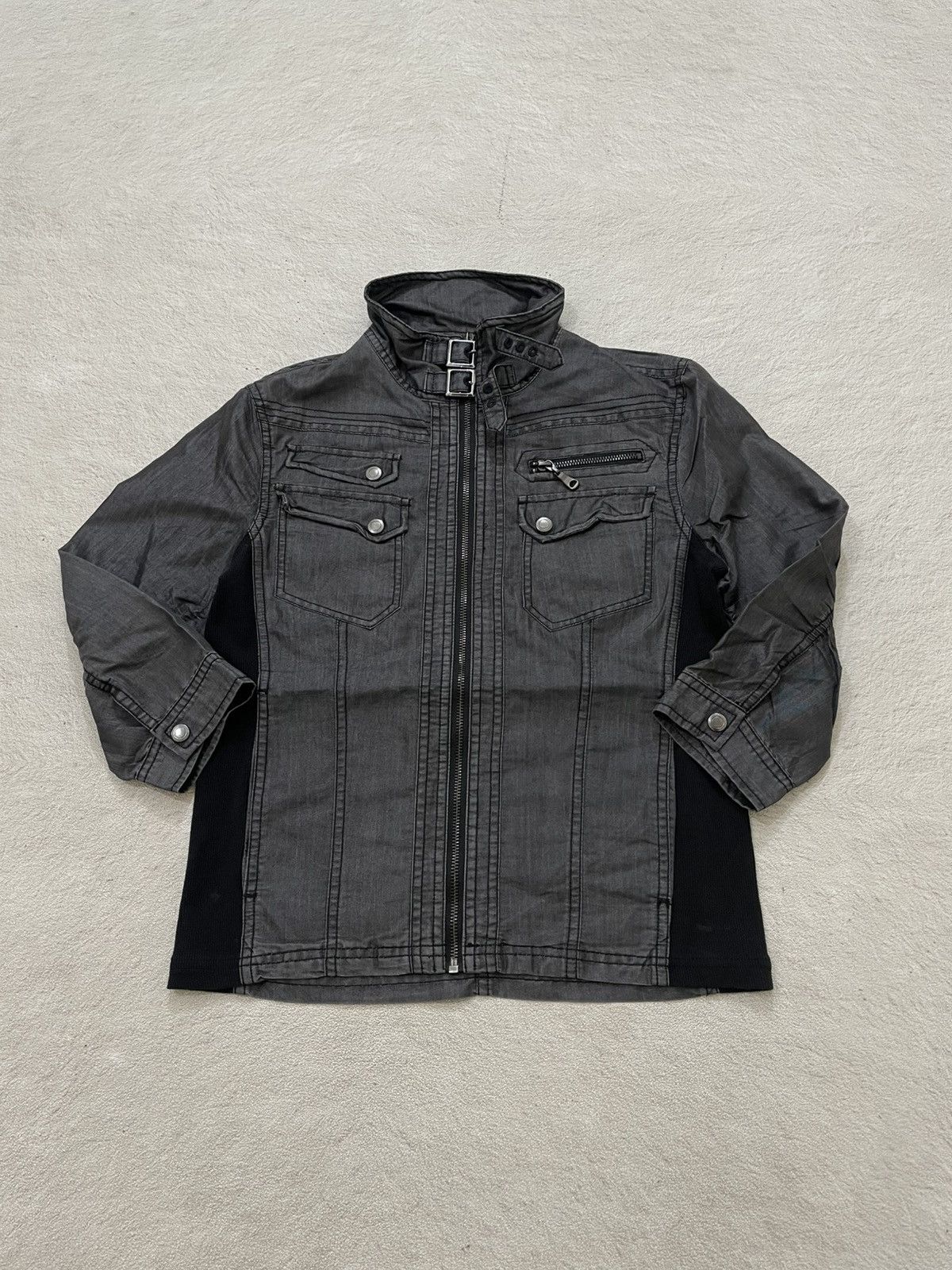 Semantic Black Denim Utility Jacket Buckle Neck If6was9 Lgb