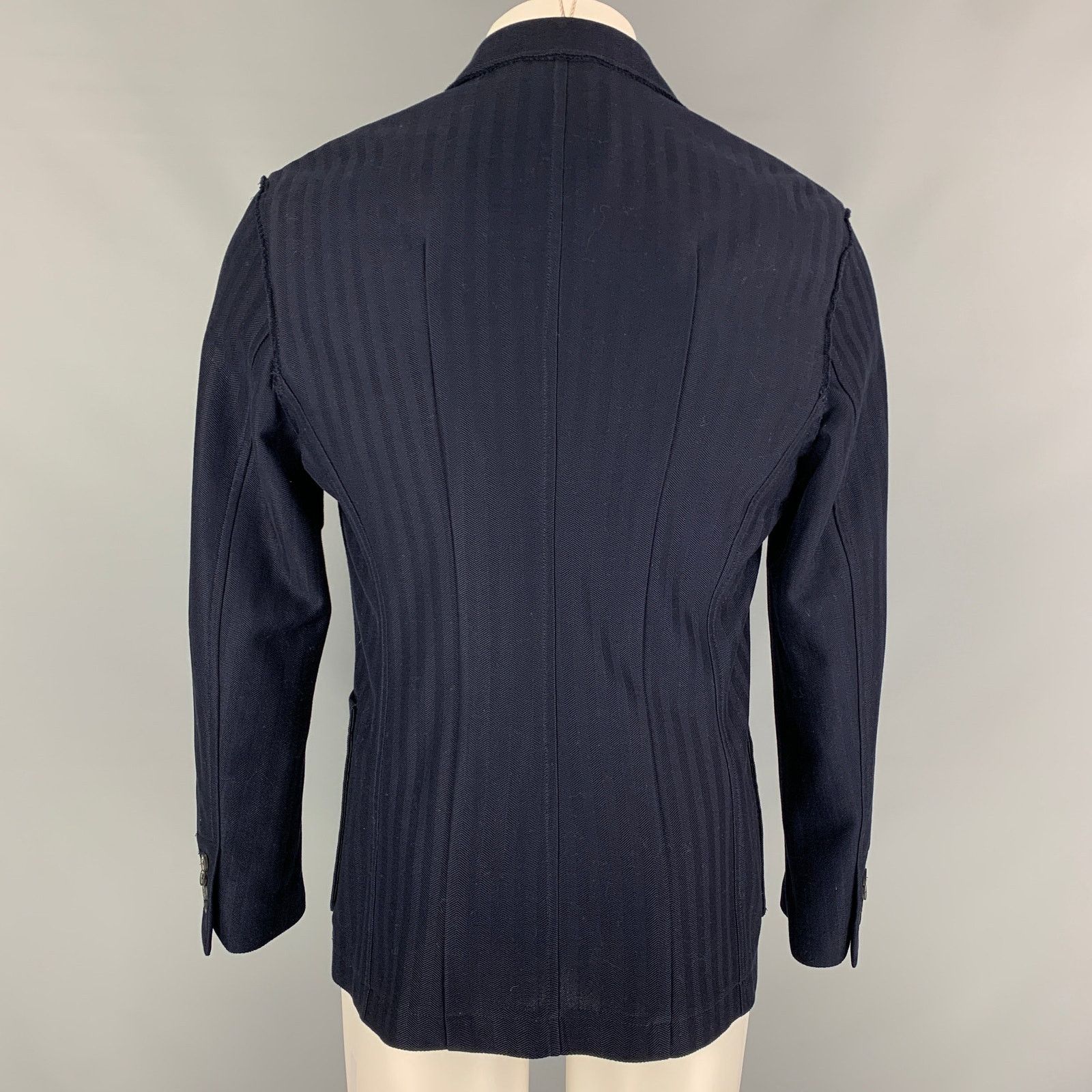 Lanvin Size 42 Navy Herringbone Cotton Notch Lapel Sport Coat Size 42R - 3 Thumbnail