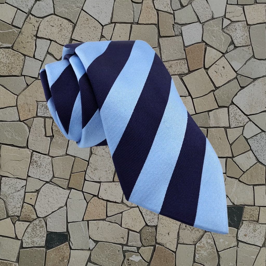 Harrods Tie Silk Striped Navy Blue Light Blue Os Mens, Men's