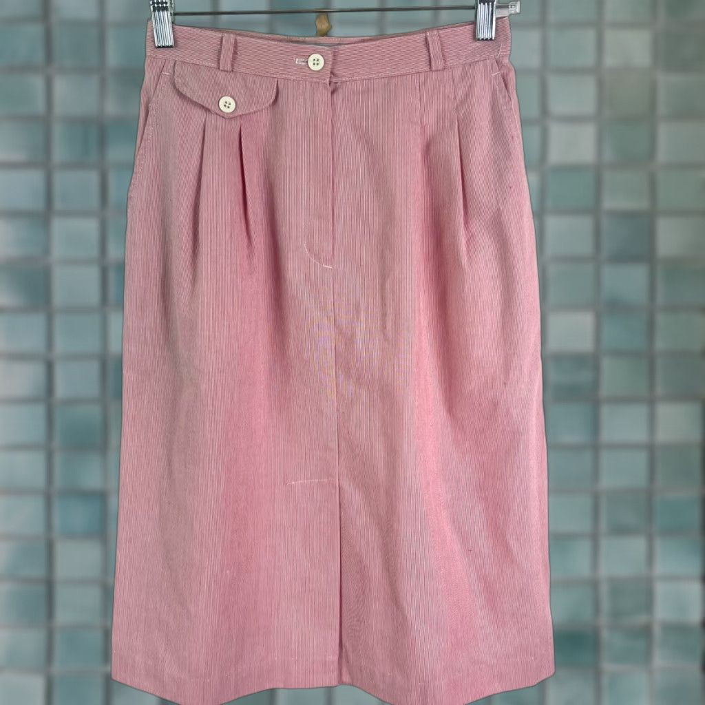 Vintage VINTAGE Norton McNaughton Striped Skirt Womens 8 Red/White Pockets Belt Loops A-Line Knee Length 80s Retro Womens Size 30" / US 8 / IT 44 - 1 Thumbnail