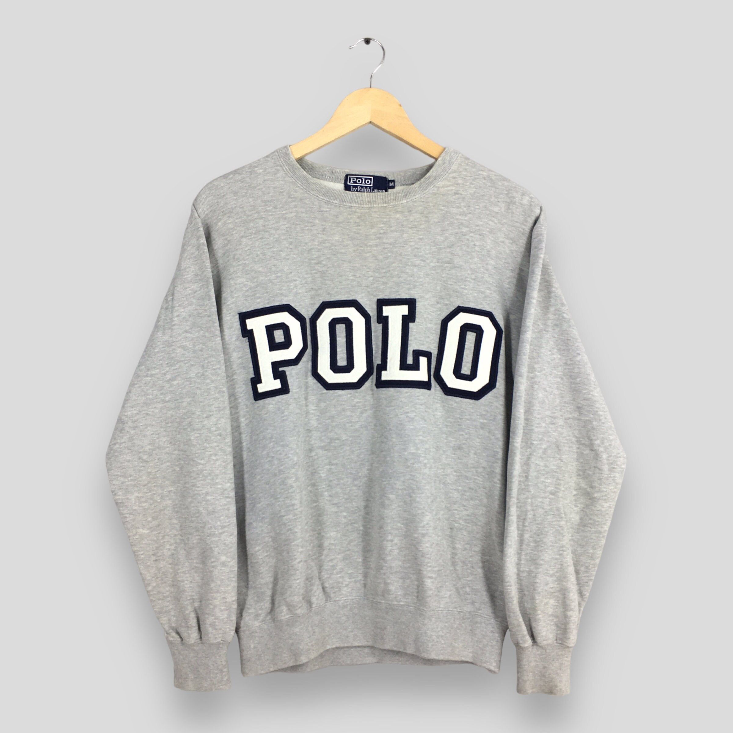 image of Vintage 90's Polo Ralph Laurent Spell Out Sweater Medium in Grey, Men's