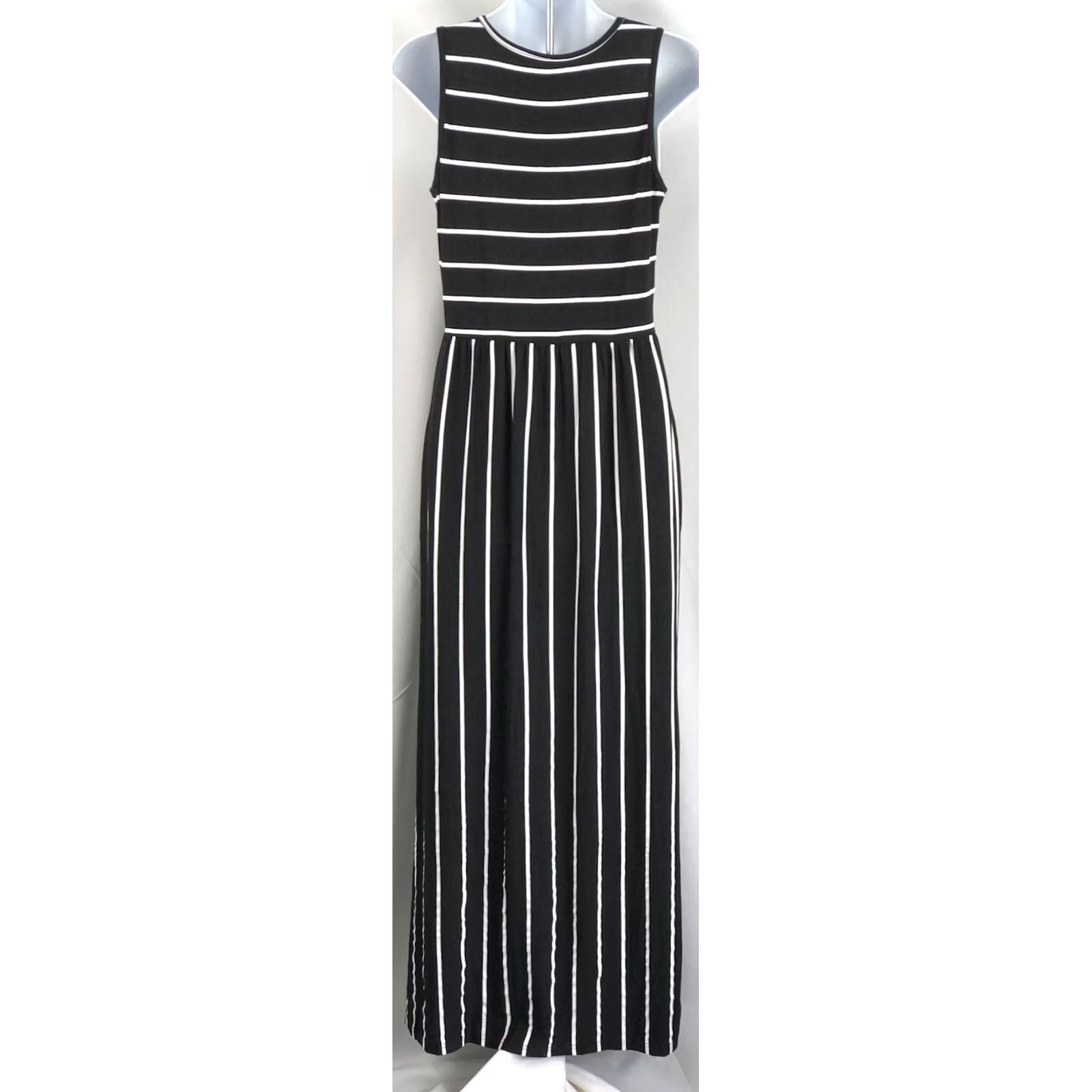 Vintage Hount Sleeveless Mayi Dress S Blk/Wht Stripe Scoopneck Boho Hippie Beach Pockets Dress Size S / US 4 / IT 40 - 3 Thumbnail