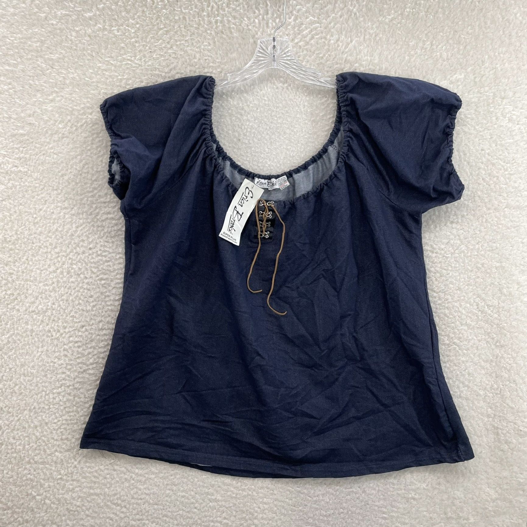 Denime VINTAGE Erika Brooke Top Shirt 28 Plus Size Blue 90s Y2K Faux Denim Peasant Milkmaid Mens Womens Boys Girls Size 4XL / US 24-26 - 2 Thumbnail