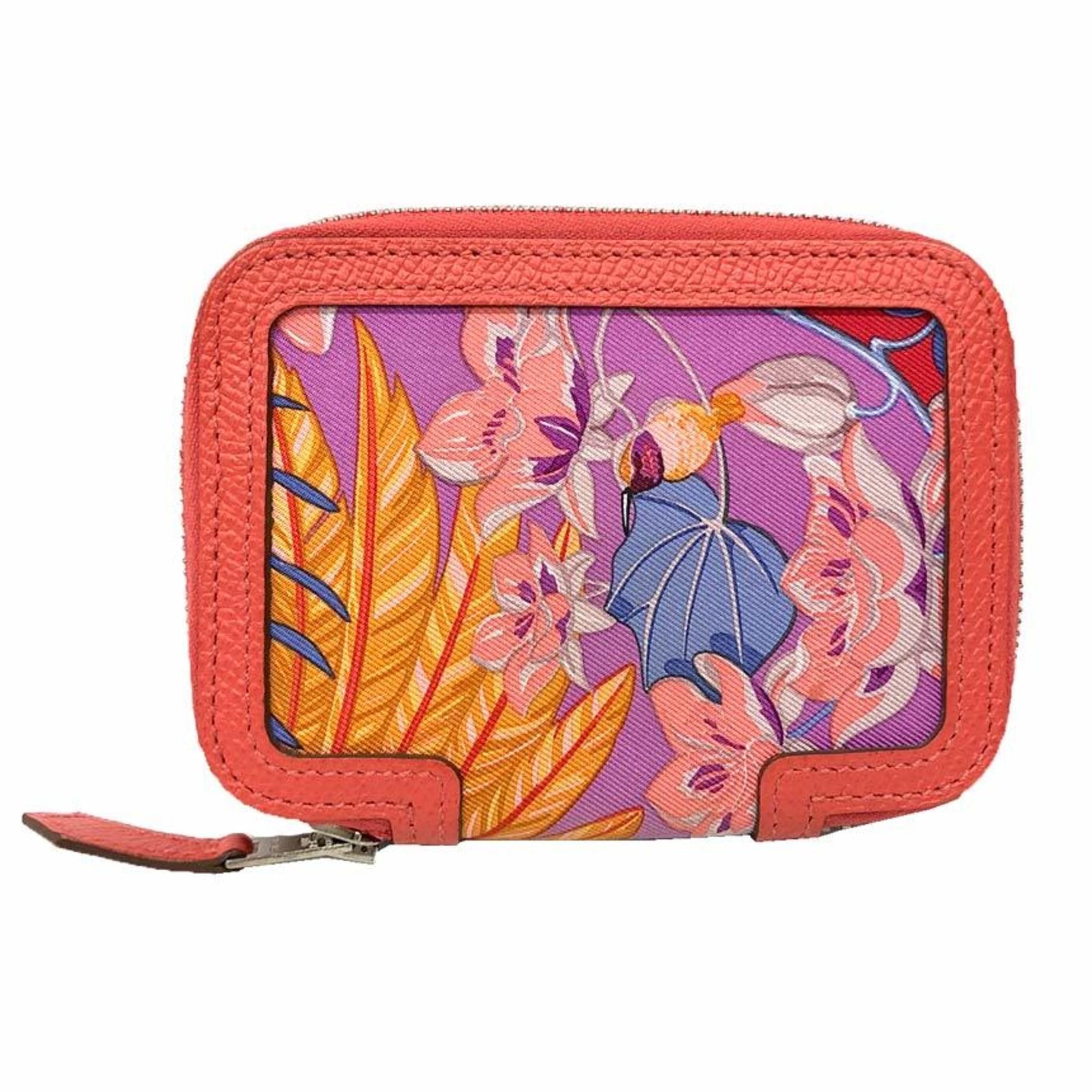 Hermes Hermes Hermès Soiecourt Flamingo Compact Wallet in Rose Jaibourg Silk and Epsom Leather. Size ONE SIZE - 1 Thumbnail