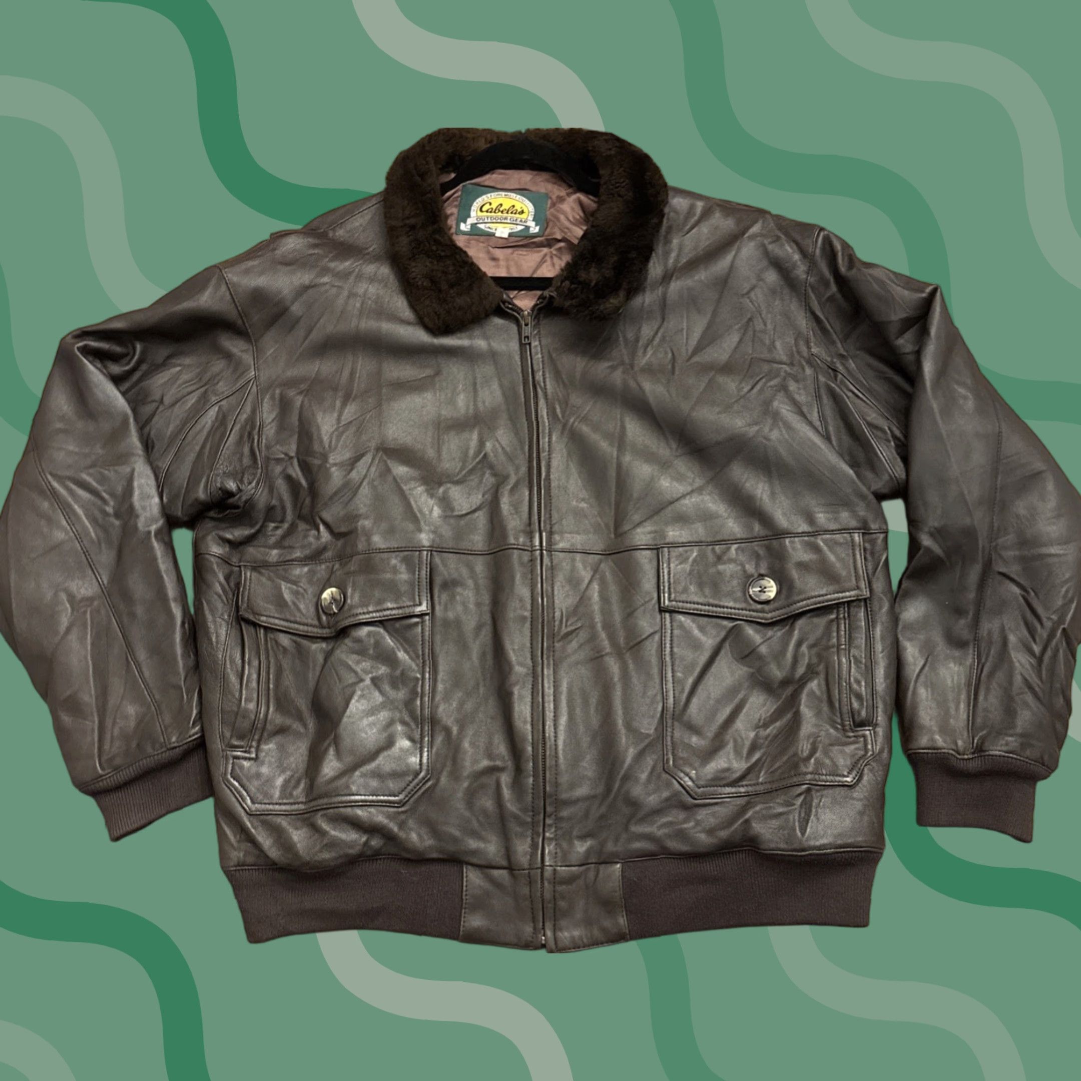 Vintage Vintage Cabela's Jacket Mens L Brown Leather Coat Bomber Aviator Pockets Zip Up Size US L / EU 52-54 / 3 - 1 Thumbnail