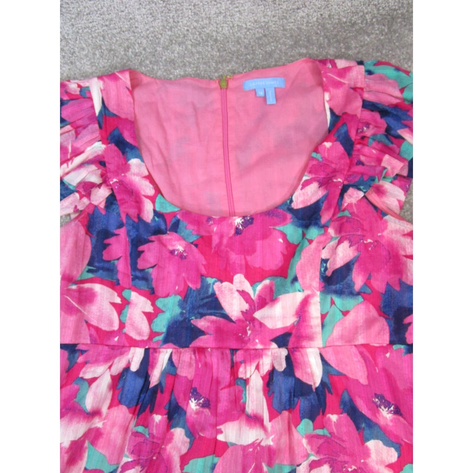 Vintage Draper James Dress Womens 12 Pink Cotton Blouson Floral Sleeveless Round Zip Short Dress Ladies 12 (Regular) Womens Size XL / US 12-14 / IT 48-50 - 2 Thumbnail