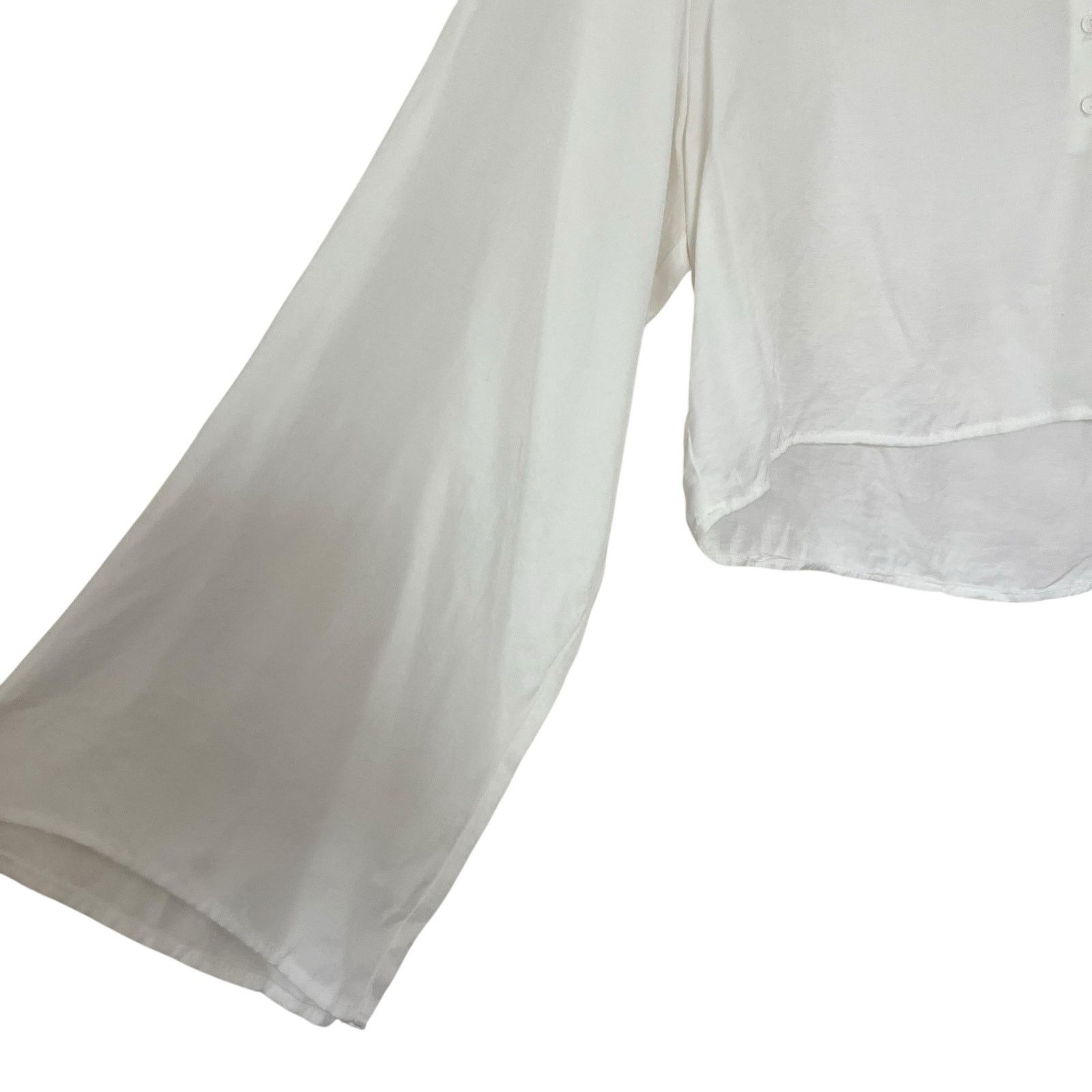 Zara Zara Ecru Boxy Cropped Henley Button Wide Long Sleeve Blouse Size M / US 6-8 / IT 42-44 - 3 Thumbnail