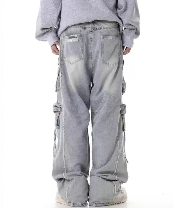 Japanese Brand × Jean Retro heavy industry beggar ripped workwear wide leg jeans Size US 32 / EU 48 - 3 Thumbnail