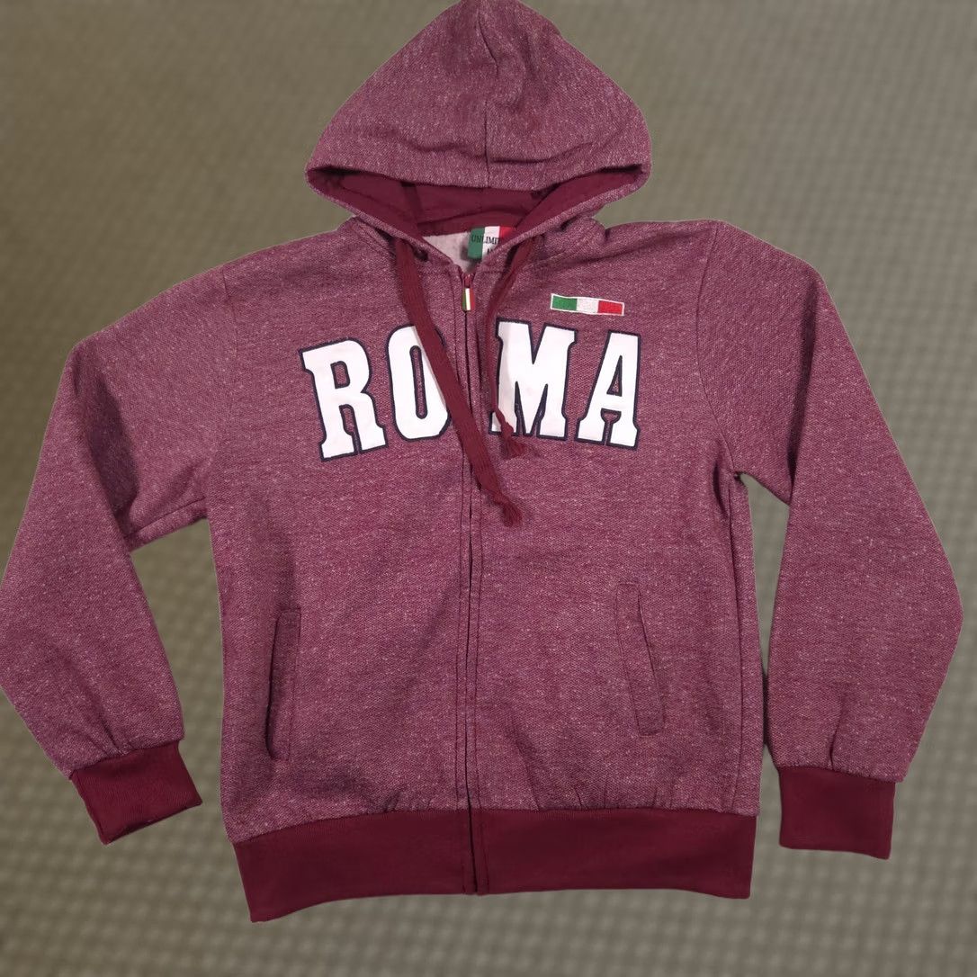 Vintage Unlimited Hoodie Womens M Red Zip Fleece Sweatshirt ROMA Italy Flag Logo Size M / US 6-8 / IT 42-44 - 1 Thumbnail