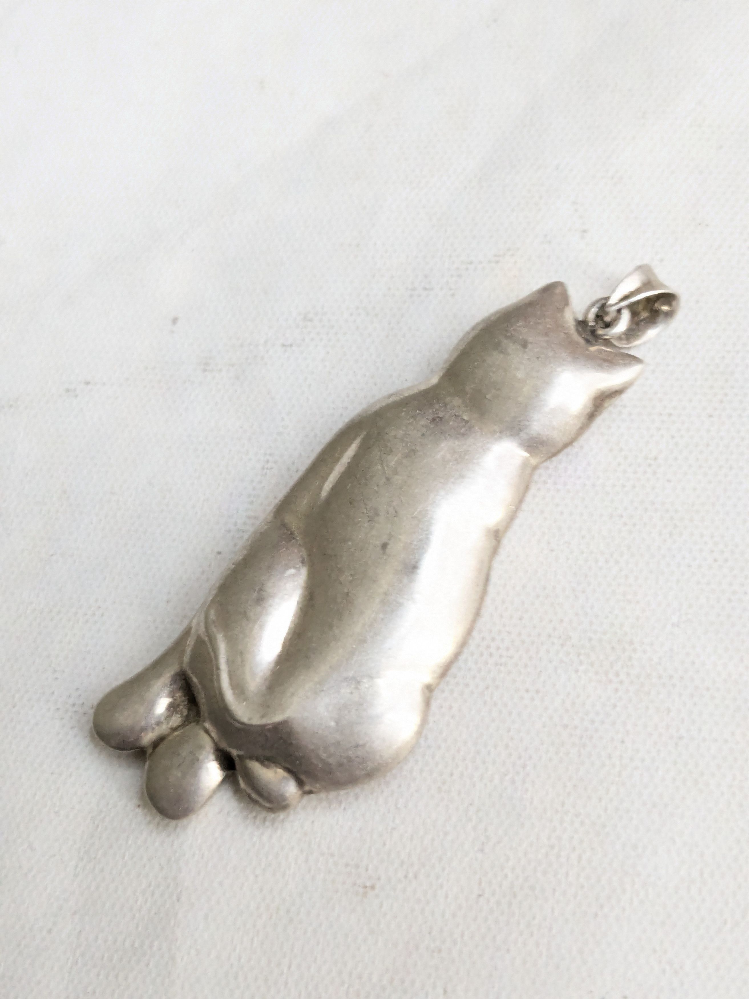 Sterling Silver Vintage Sterling Silver Cat Pendant Puffy Hollow Size ONE SIZE - 6 Thumbnail