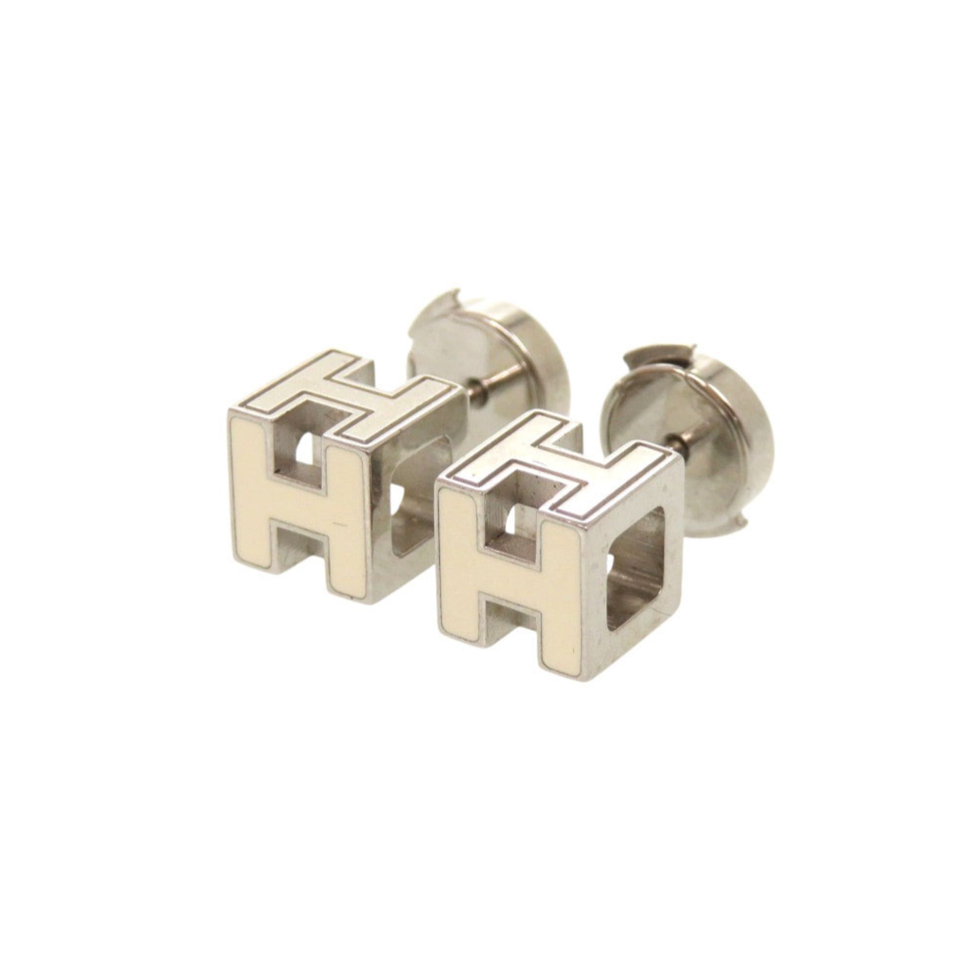 Hermes Hermes Cage d'H H-Cube Metal Ivory Silver Hardware Earrings Accessory 0108 HERMES Size ONE SIZE - 1 Thumbnail