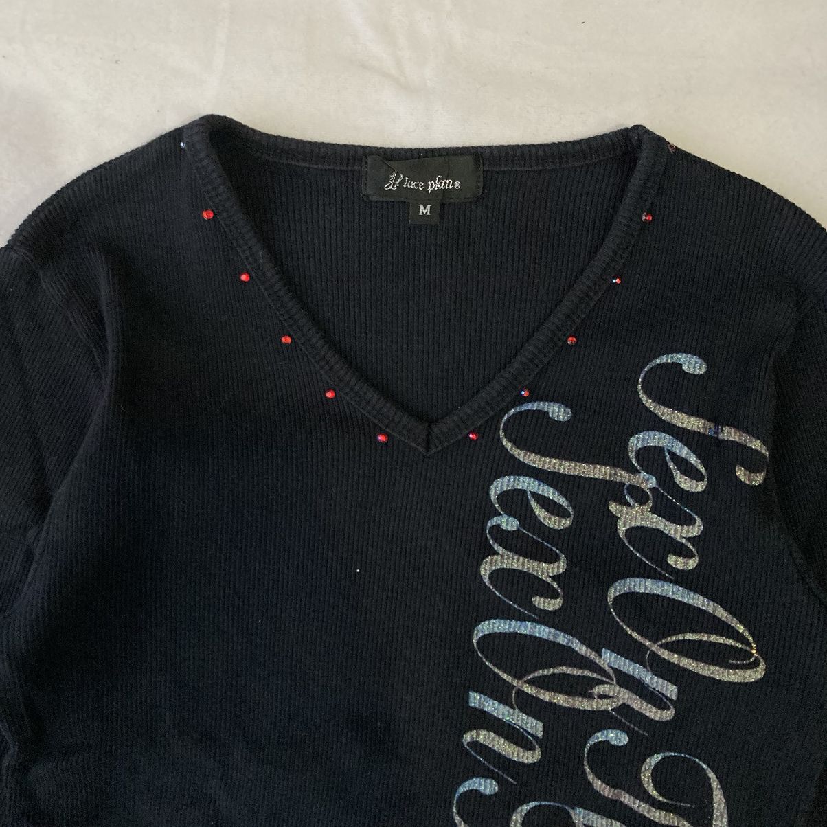 Japanese Brand × Vintage Place Plan Y2K Glam Rhinestone $EX On The Beach Ribbed Knit Size M / US 6-8 / IT 42-44 - 5 Thumbnail