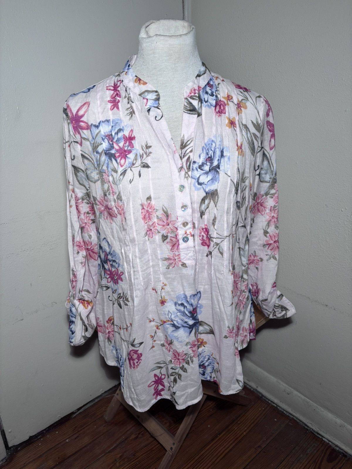 Other Zac & Rachel Linen Floral Blouse Size L / US 10 / IT 46 - 1 Thumbnail