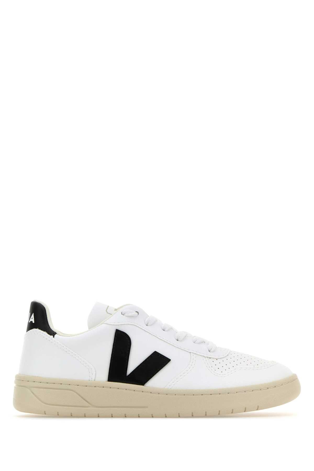 image of Veja White Leather V-10 Sneakers, Women's (Size 9)