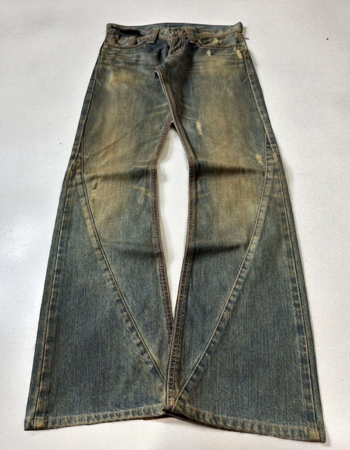 Japanese Brand 2000s Edwin V-Cut Mudwashed Flared Denim Archive Size US 29 - 1 Thumbnail