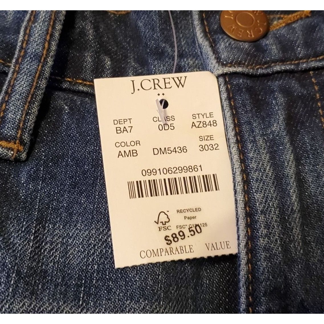 J.Crew J Crew Mens 30x32 Blue Jeans Pants Slim NWT Rigid Actual 32x Size US 30 / EU 46 - 6 Thumbnail