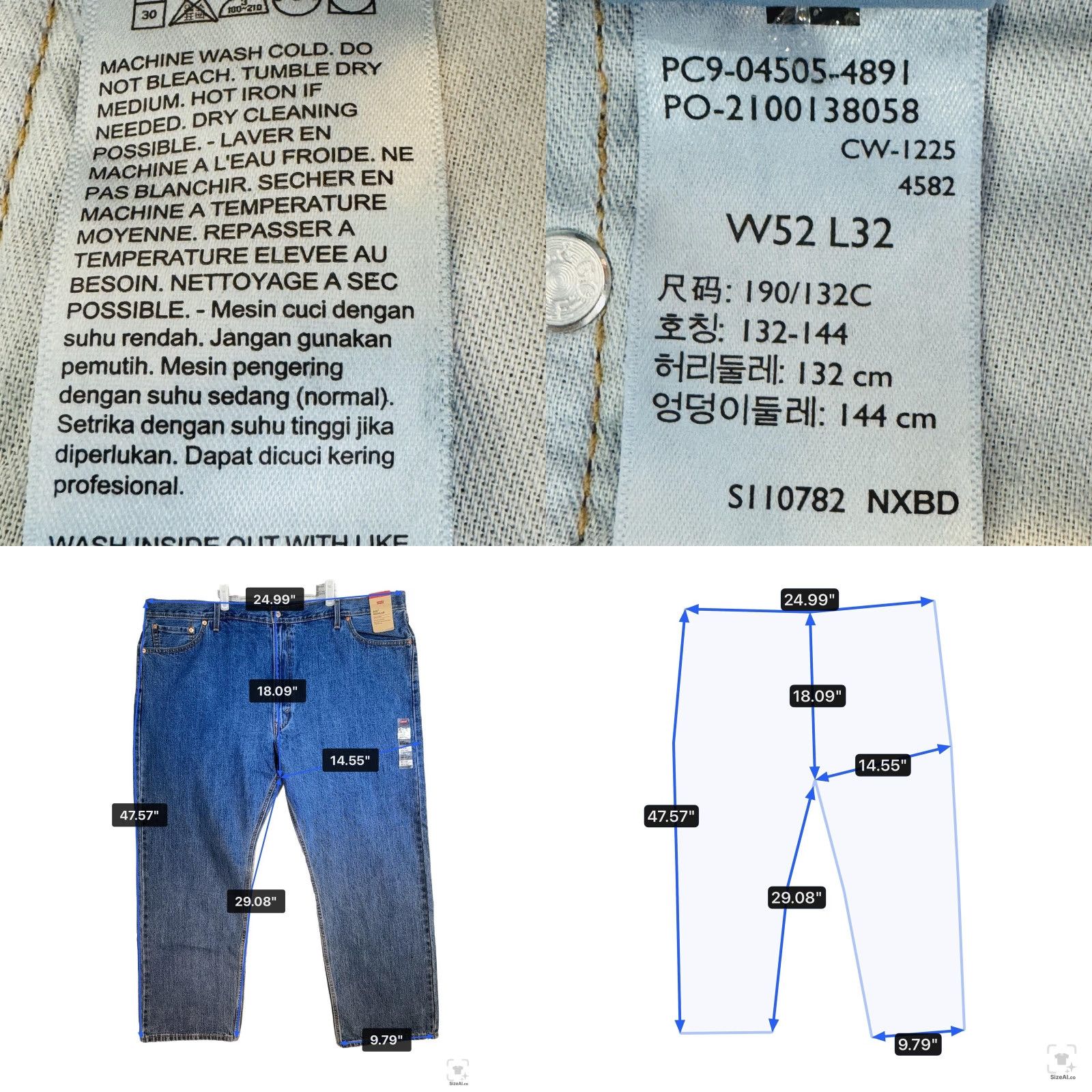 Levi's Levi's 505 Jeans Mens Big & Tall 52x32 Blue Medium Wash Straight Denim Zip Fly 5-Pocket Logo USA Cowboy Size US 36 / EU 52 - 9 Thumbnail