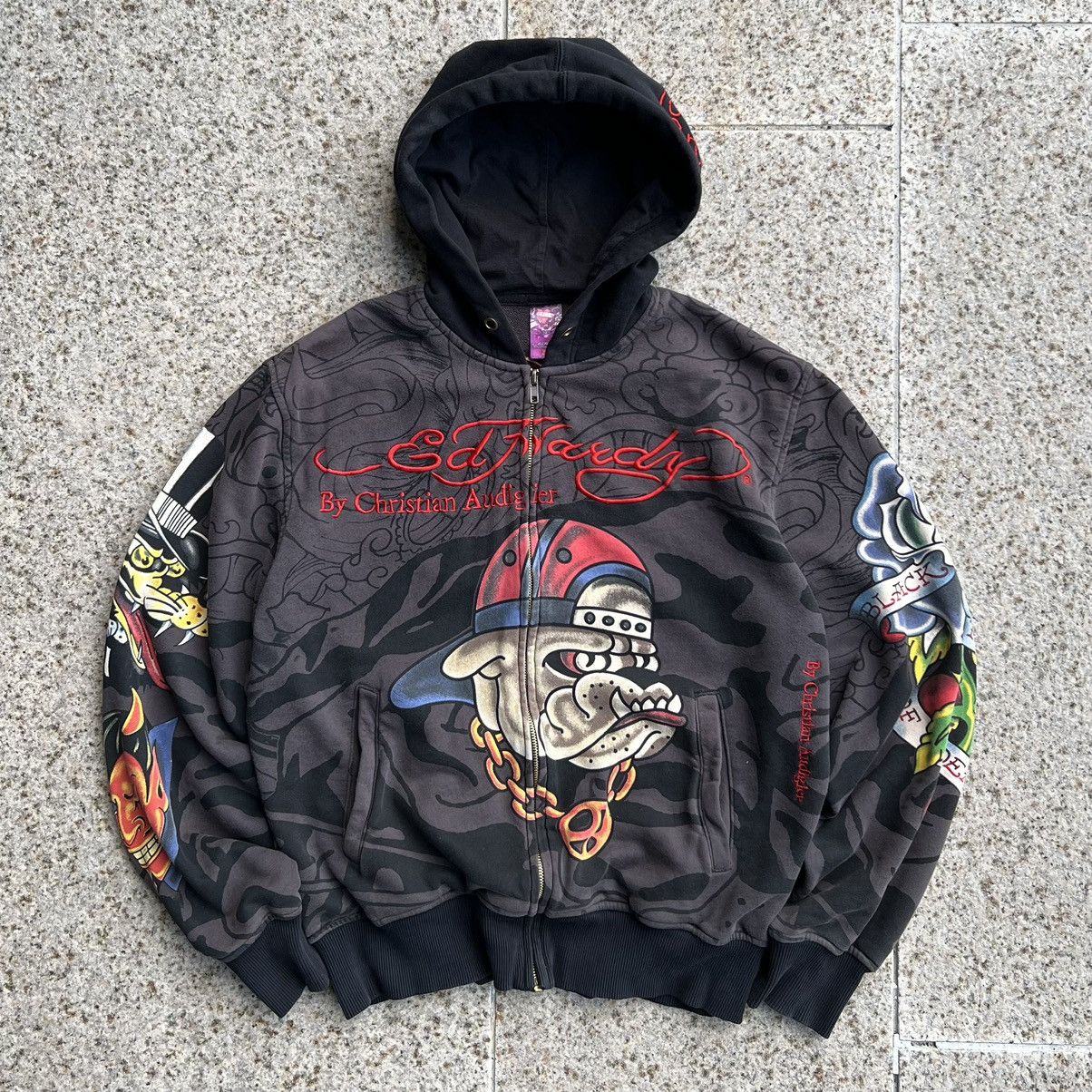 Christian Audigier Rare Skull Theme Ed hardy ziphoodie by Christian