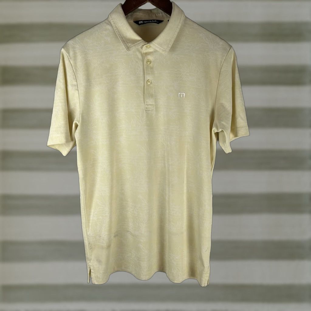 TravisMathew Travis Mathew Polo Shirt Mens M Meringue Yellow Porpoise Pima Blend Golf Flaw Pre-owned Fair Stains Front Back Bottom Size US M / EU 48-50 / 2 - 1 Thumbnail