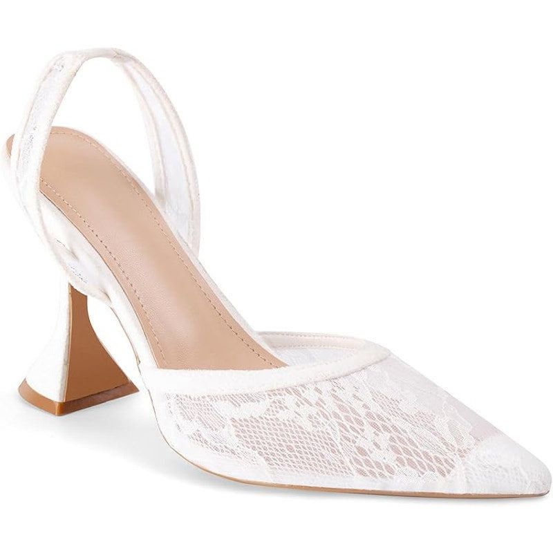 Other Lhamo Latso Women's 6.5 White Lace Slingback Heels Size US 6.5 / IT 36.5 - 1 Thumbnail