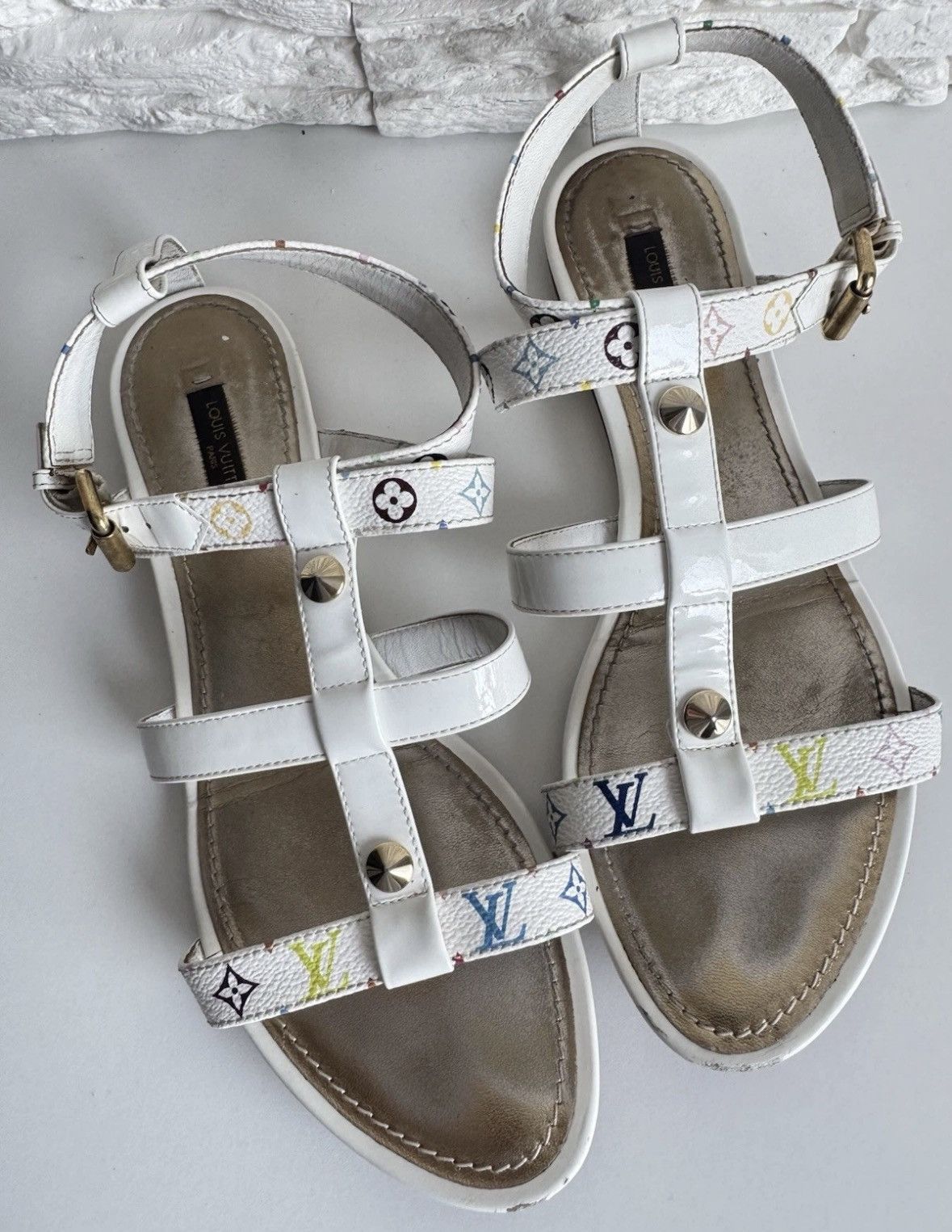 Louis Vuitton Louis Vuitton multicolor leather sandals white monogram Y2K Size US 8 / IT 38 - 1 Thumbnail