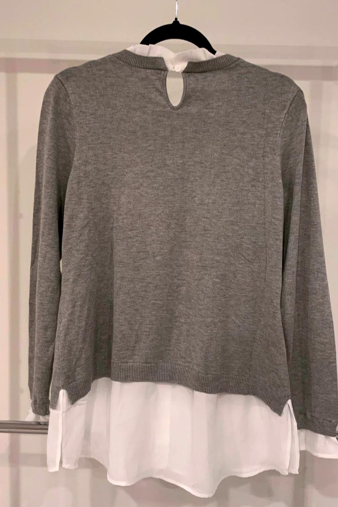 Designer Adrianna Papell Grey Sweater with Ruffled Collar - Size L Size L / US 10 / IT 46 - 2 Thumbnail