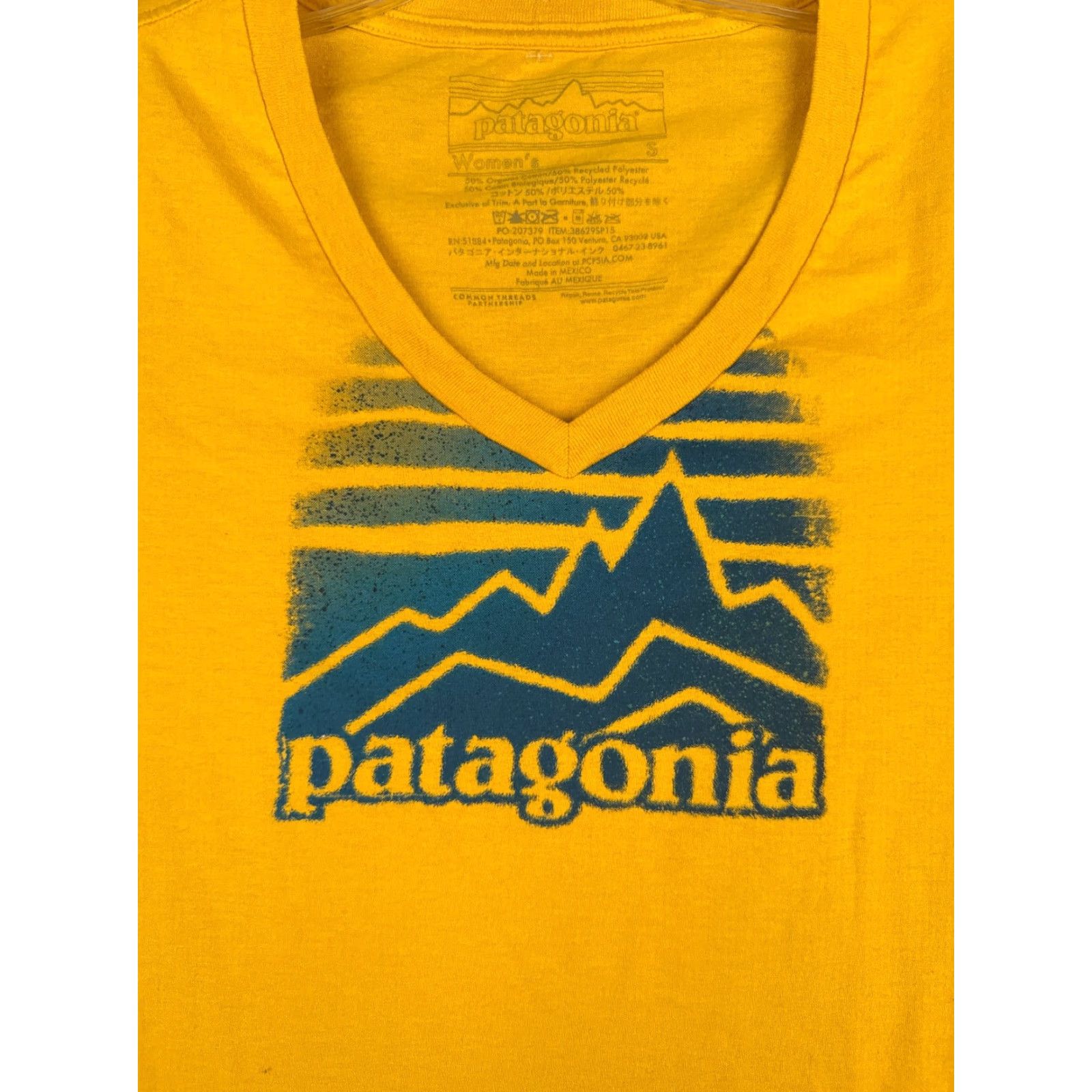 Patagonia Patagonia Shirt Women S Yellow Short Sleeve V-Neck Cotton Blend Distressed T-Shirt Casual Outdoor All Seasons Mens Womens Boys Girls Size S / US 4 / IT 40 - 6 Thumbnail
