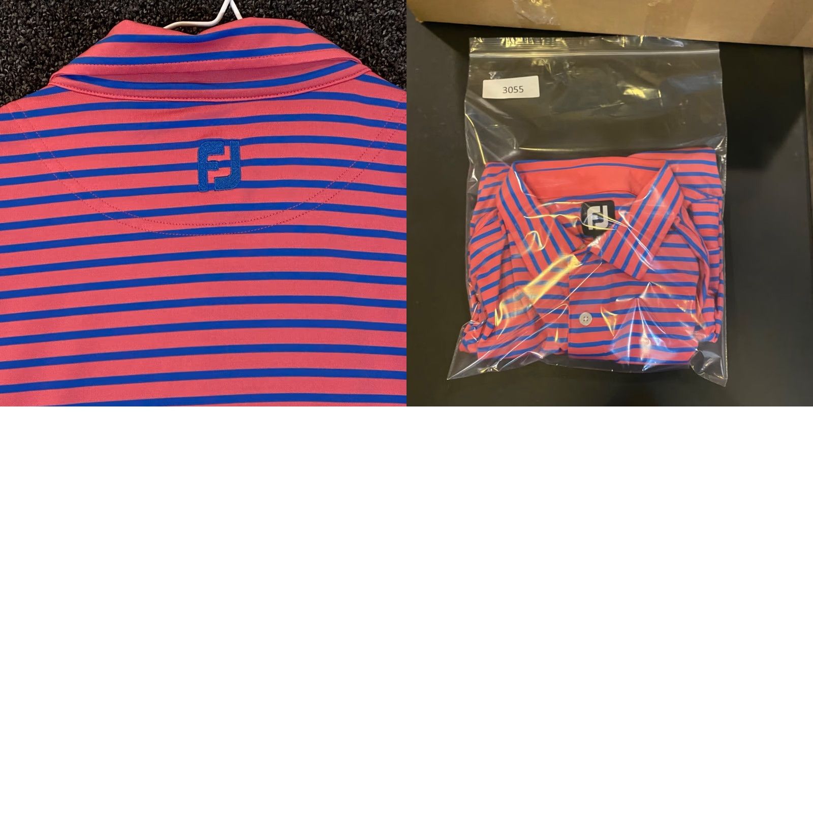 Footjoy FootJoy Polo Shirt Mens Large Pink Blue Striped Golf Performance Stretch Sport S/S Size US L / EU 52-54 / 3 - 8 Thumbnail