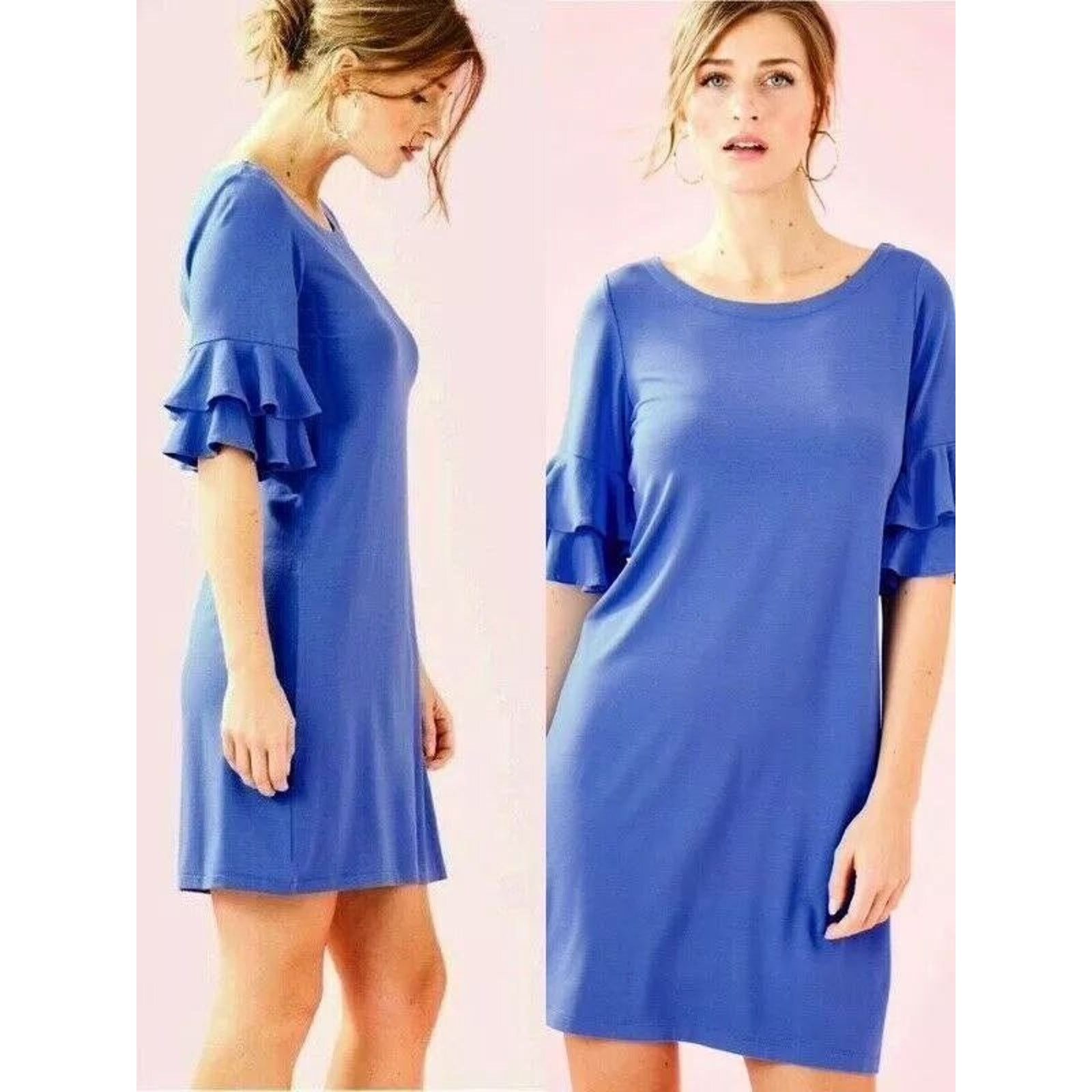 Lilly Pulitzer Lilly Pulitzer Blue Lula Dress Coastal Ruffle 3/4 XL A000036 Size XL / US 12-14 / IT 48-50 - 1 Thumbnail