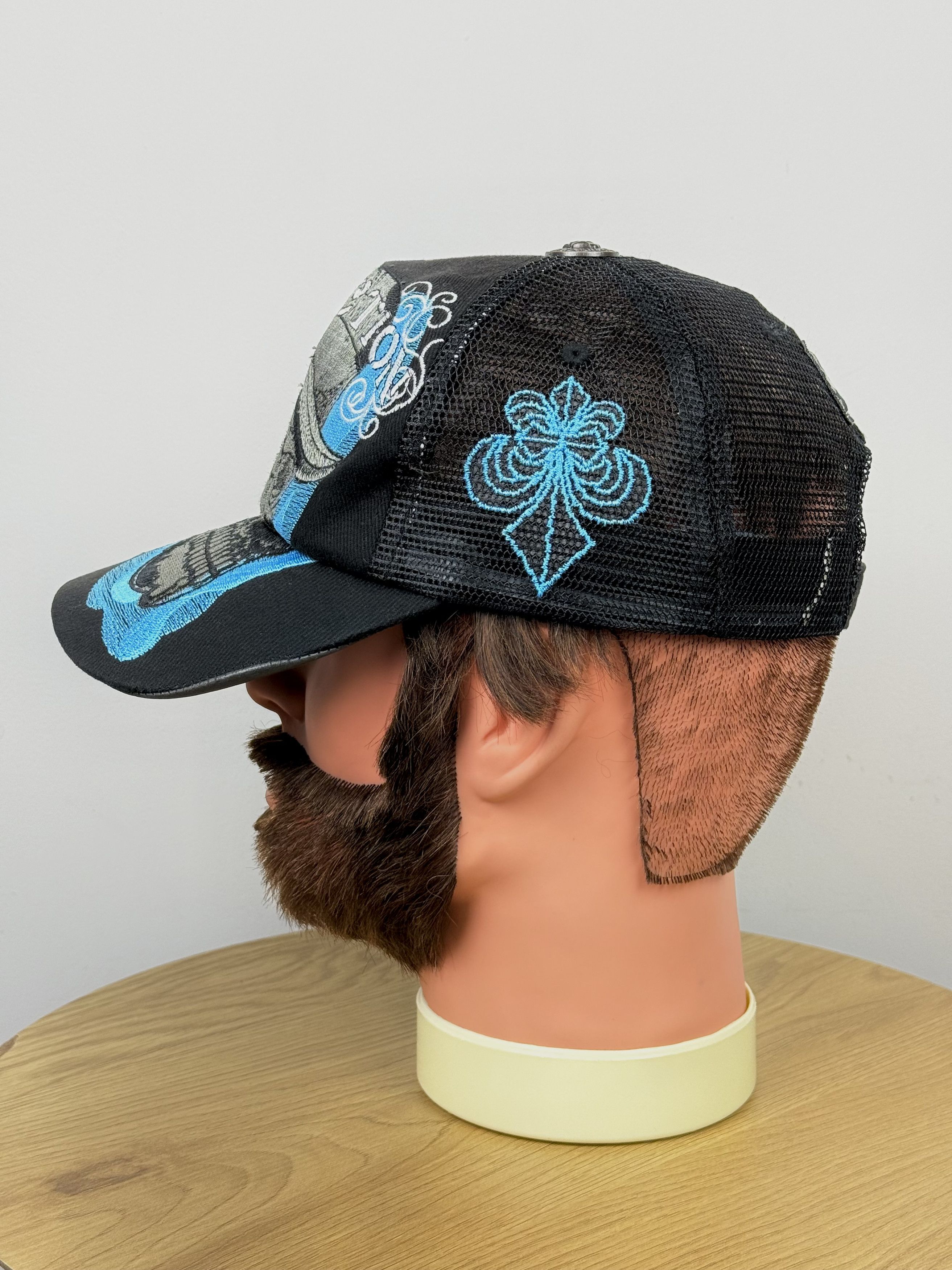 Affliction Affliction Skull Snapback Trucker Black Blue Mesh Hat Cap Size ONE SIZE - 4 Thumbnail