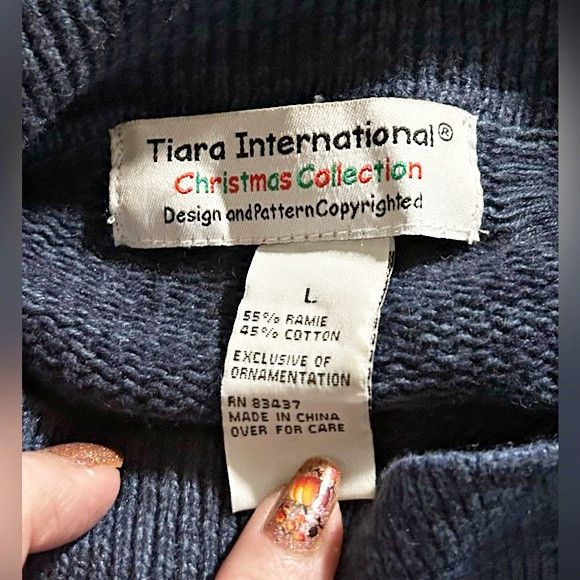 Other Vintage Tiara Blue Reindeer Christmas Cardigan Sweater Size L / US 10 / IT 46 - 7 Thumbnail