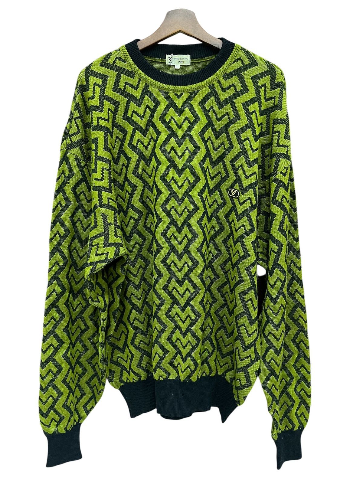 Mario Valentino MARIO VALENTINO Retro Geometric Oversized Knit Pullover Size US L / EU 52-54 / 3 - 1 Thumbnail