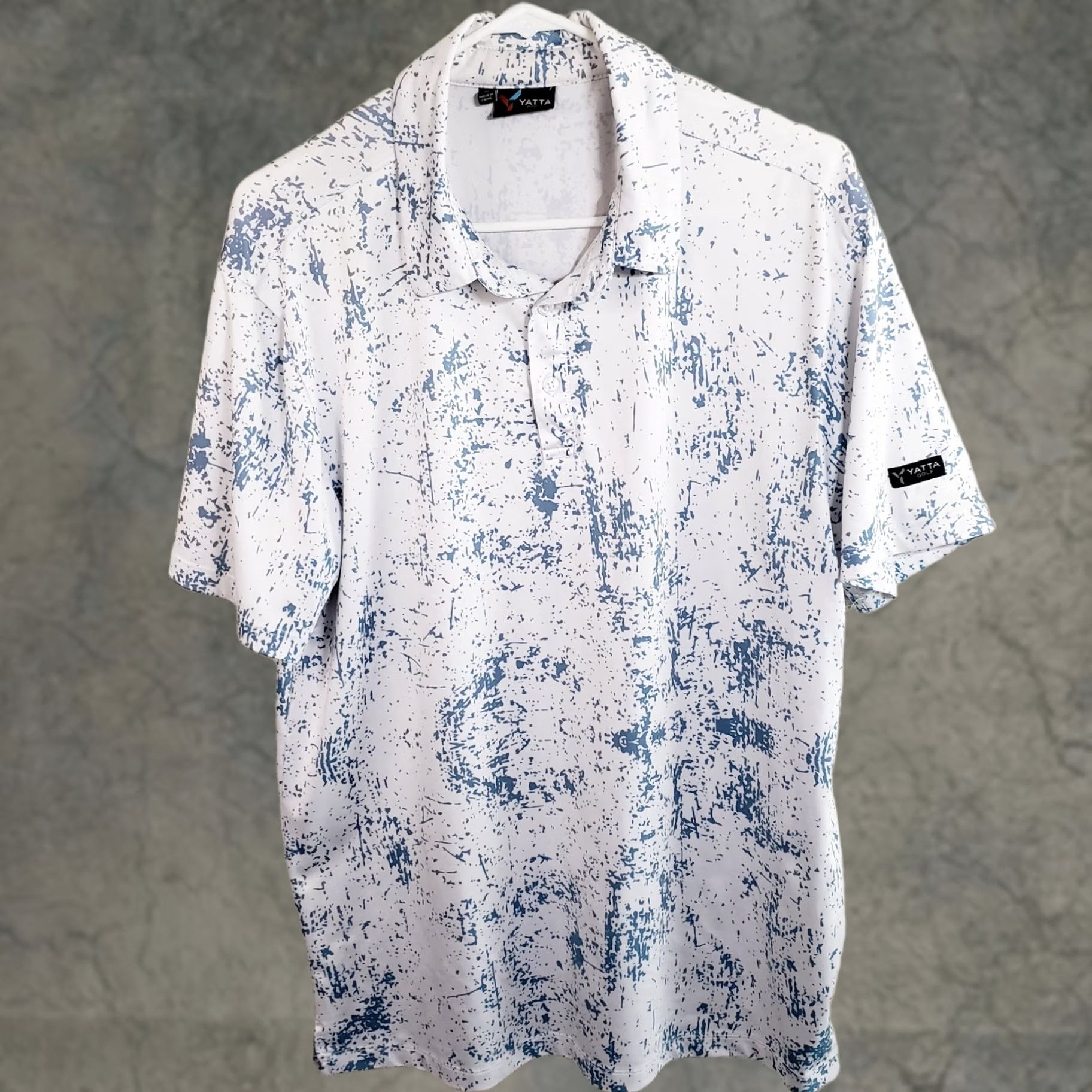 Vintage YATTA Men’s Golf Polo Shirt Water Splash White Blue Stretch UPF 40 XS? Wait Size US XL / EU 56 / 4 - 1 Thumbnail