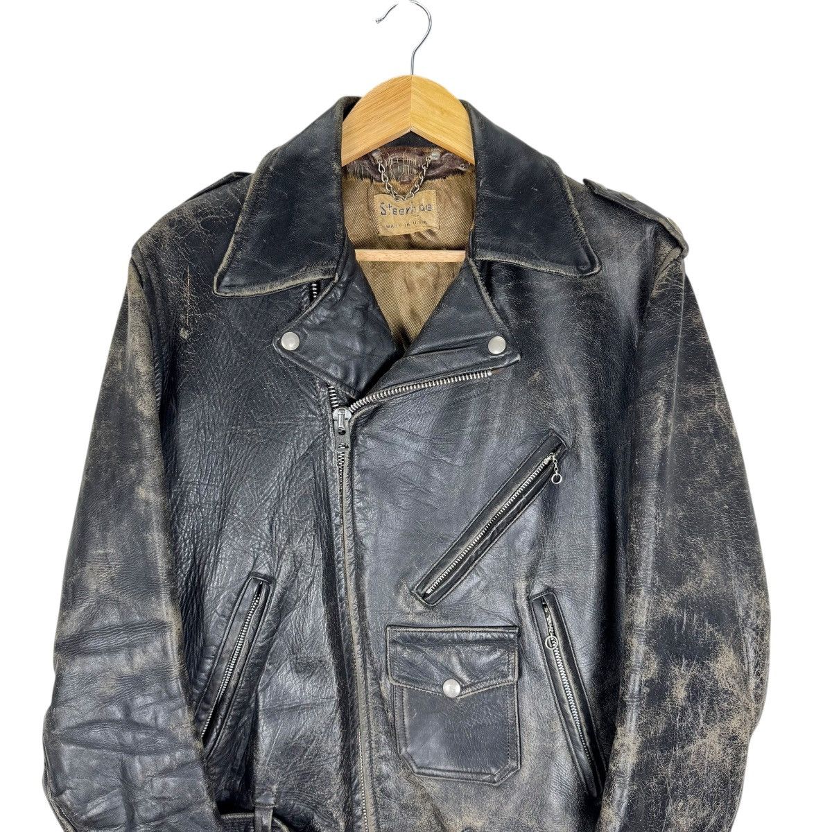 Genuine Leather 🌟VINTAGE 50s STEERHIDE ONE STUDS MOTORCYCLE LEATHER JACKET Size US M / EU 48-50 / 2 - 7 Thumbnail