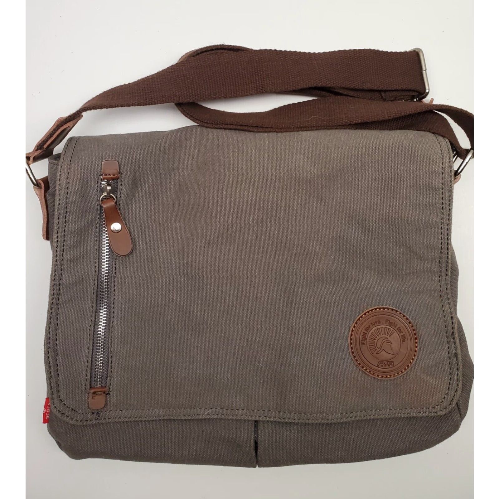 CO VINTAGE Augur Strauss And CO Messenger Mens Bag Distressed Brown/Gray Messenger Bag LG Casual Canvas Cotton Brown Mens Bag Size ONE SIZE - 2 Thumbnail