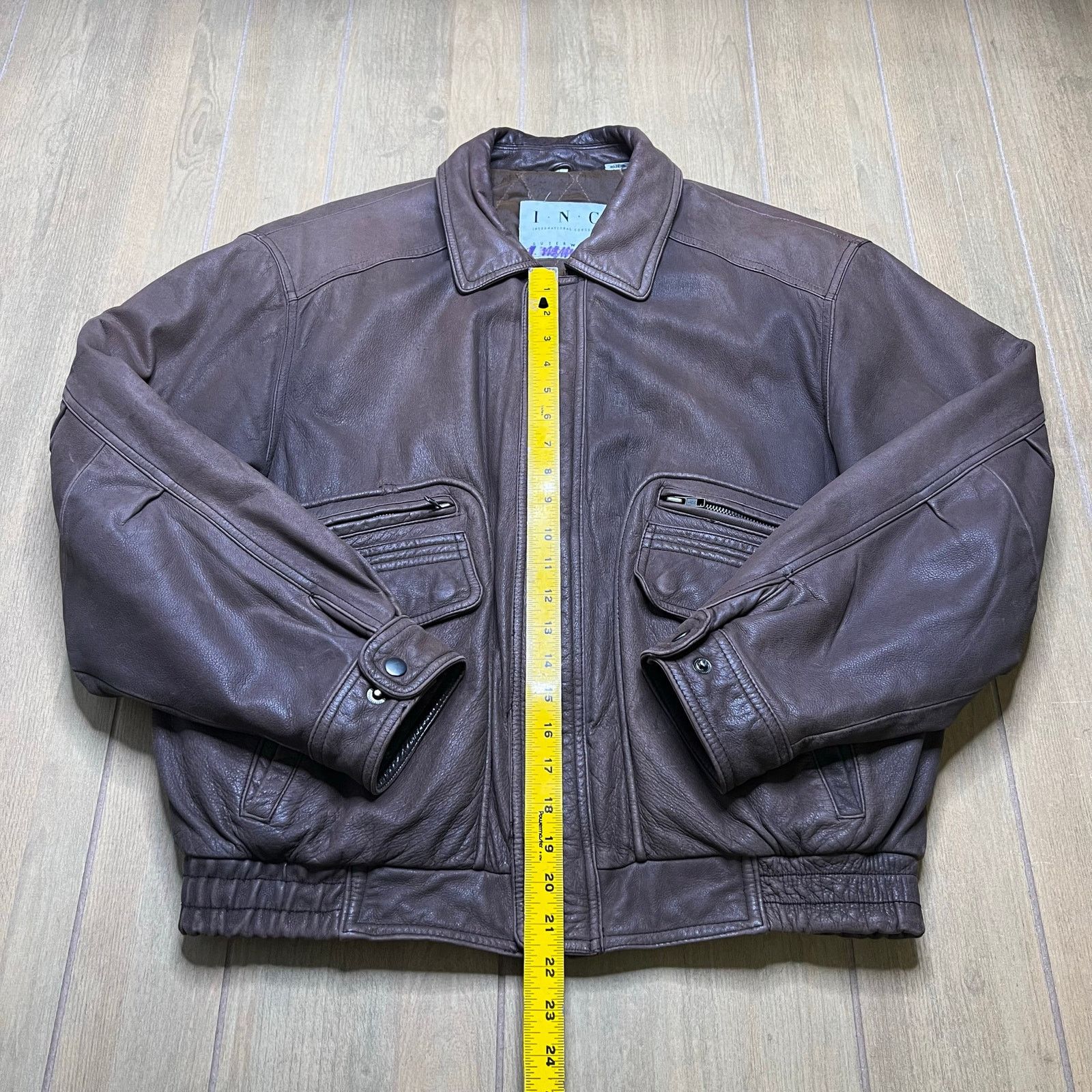 Vintage INC Leather Jacket Brown Zip Snap Front Quilted Lined Mens L Size US L / EU 52-54 / 3 - 10 Thumbnail