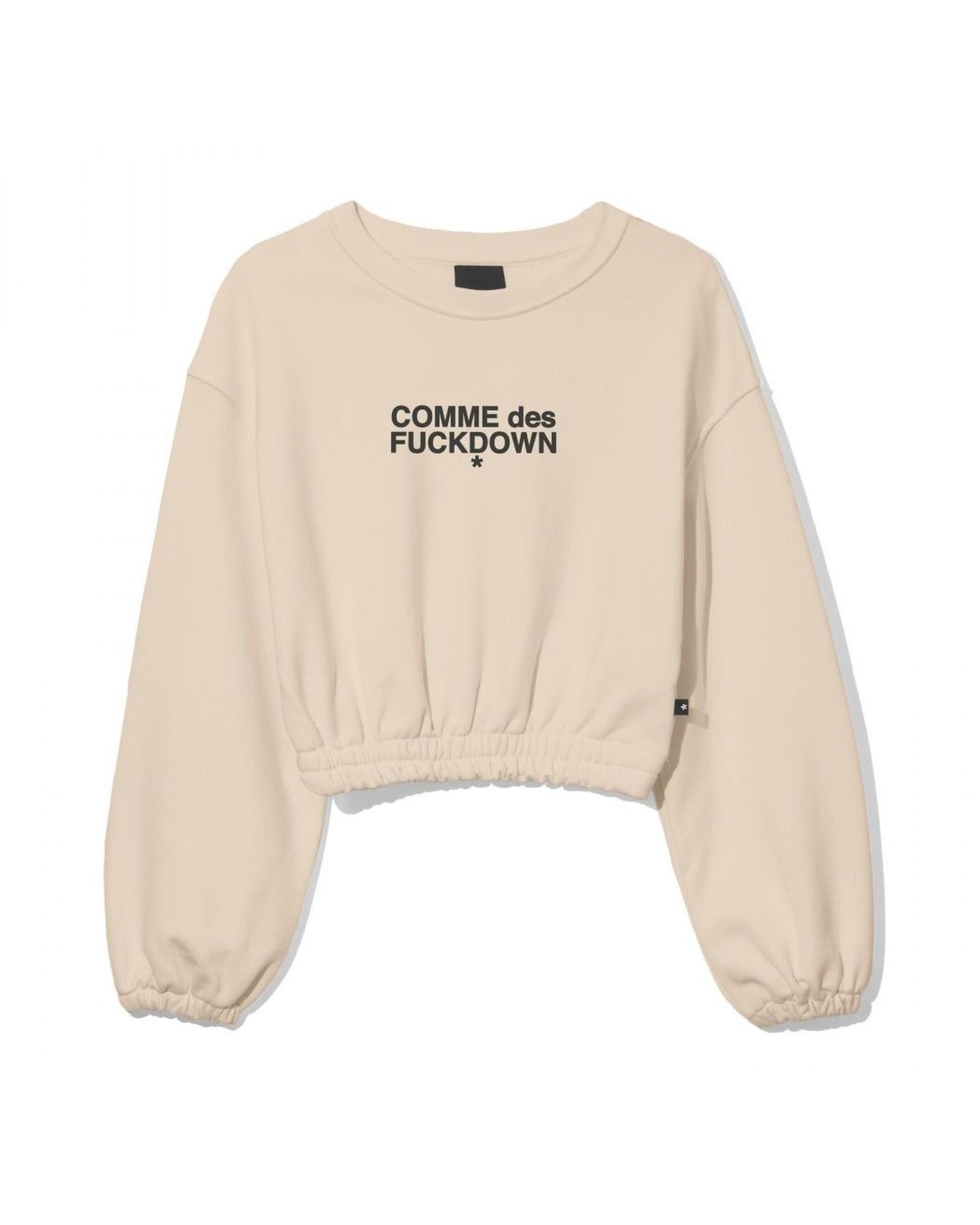 image of Comme Des Fuck Down Logo Print Cotton Sweater in Beige, Women's (Size Large)
