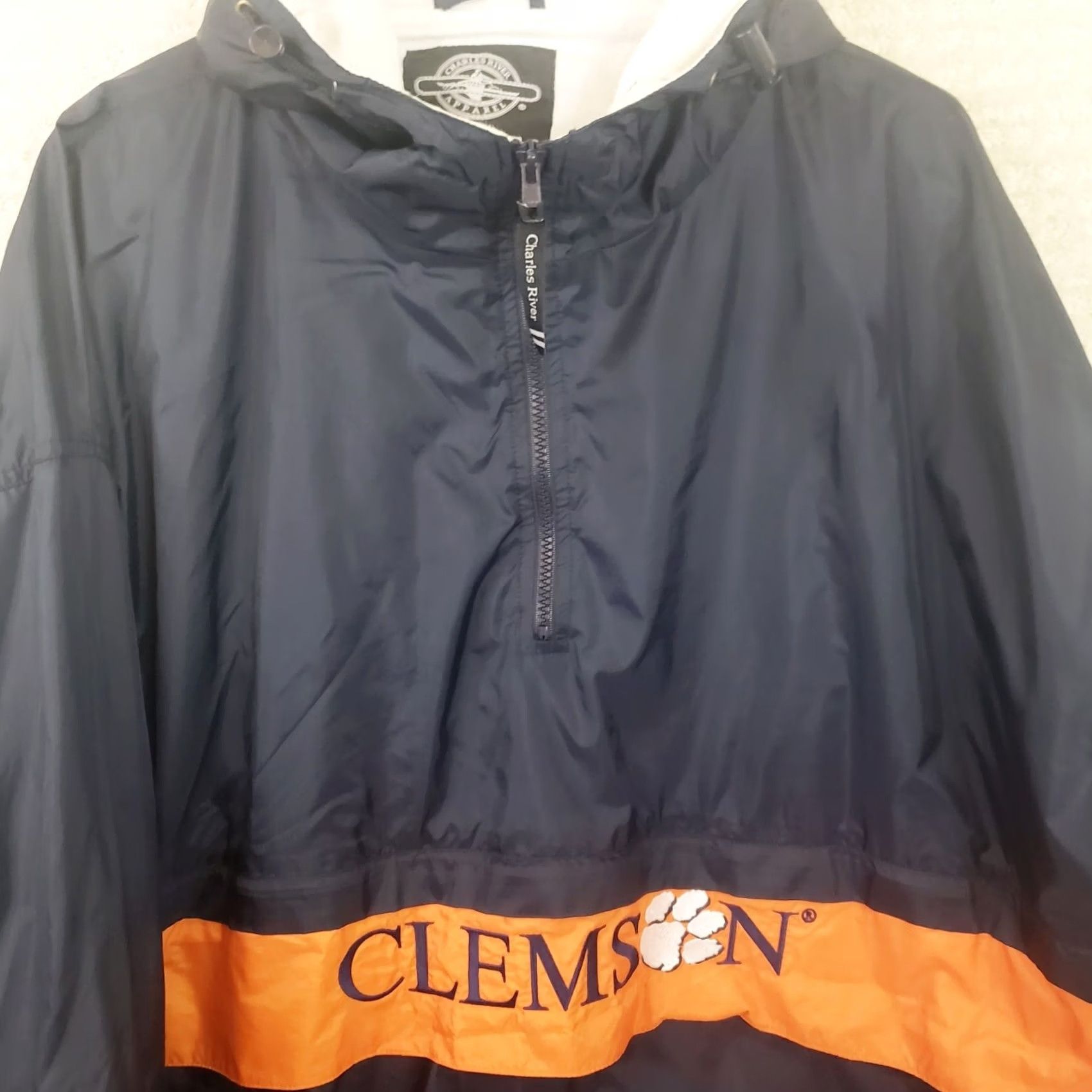 Vintage Charles River Windbreaker Hooded Jacket Men's 2XL Clemson Tigers Orange Black Logo Zipper Embroidered Mid-Length Coat Coat/Outerwear Jacket Size US XXL / EU 58 / 5 - 6 Thumbnail