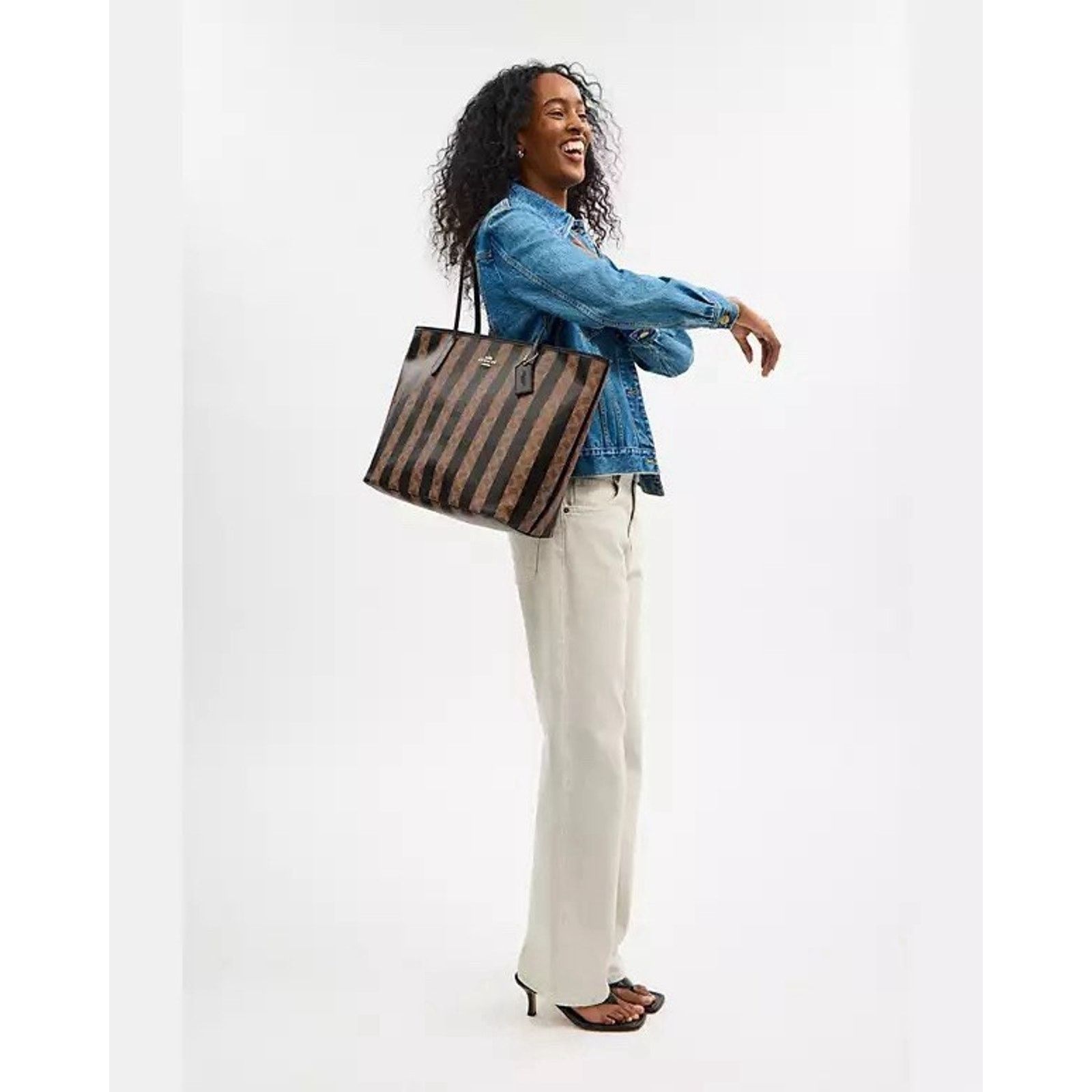 Coach NWT Coach Large City Tote Bag Signature Stripe CBI03 Walnut Size ONE SIZE - 11 Thumbnail