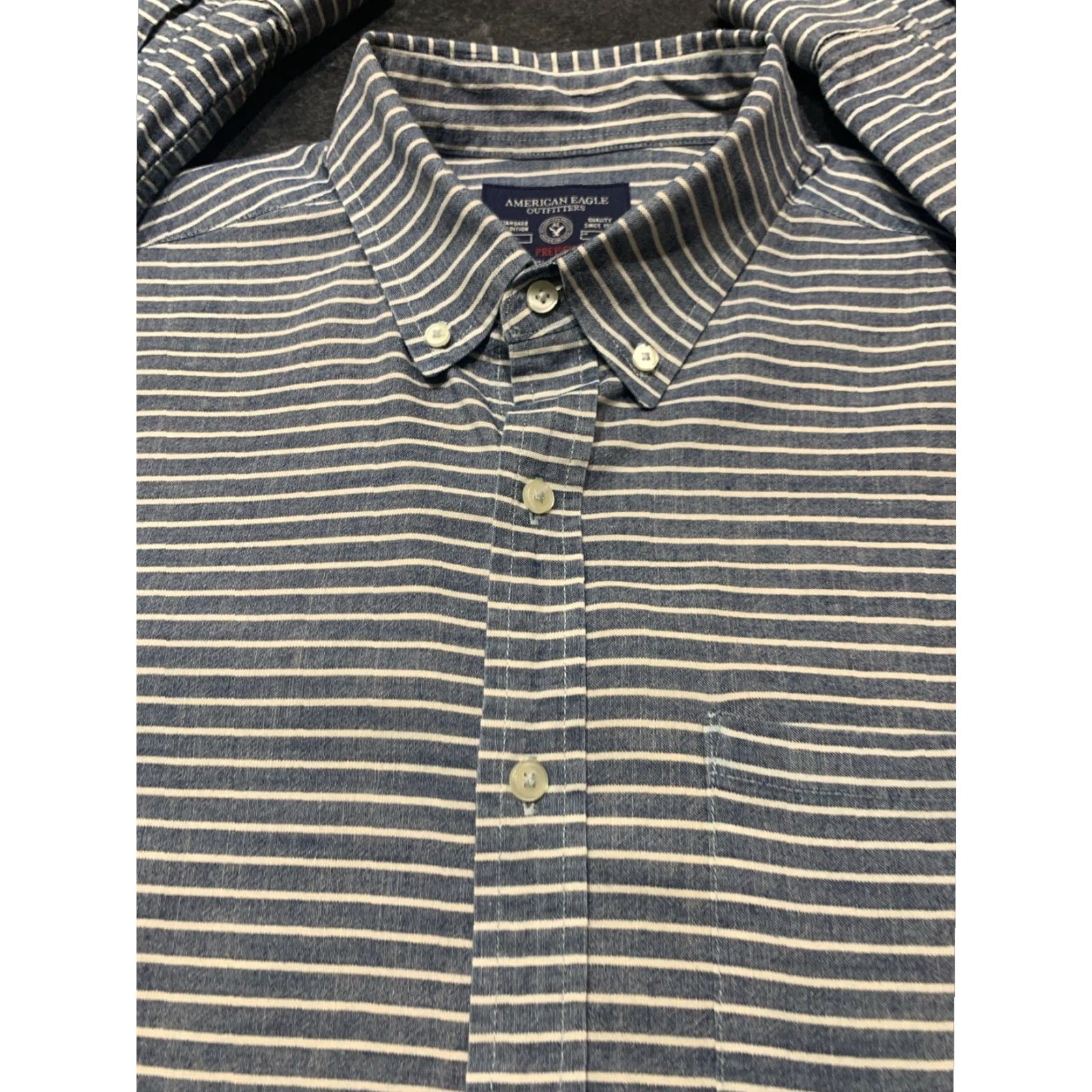 American Eagle Outfitters American Eagle Outfitters Prep Fit Button Up Shirt Mens Large Blue Striped Long Sleeve Size US L / EU 52-54 / 3 - 4 Thumbnail