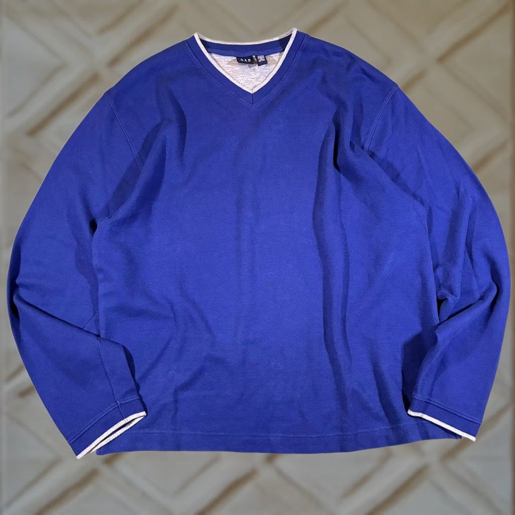 Gap Gap Vintage Y2K Royal Blue V Neck Long Sleeve Sweatshirt Top Mens M Size US M / EU 48-50 / 2 - 1 Thumbnail
