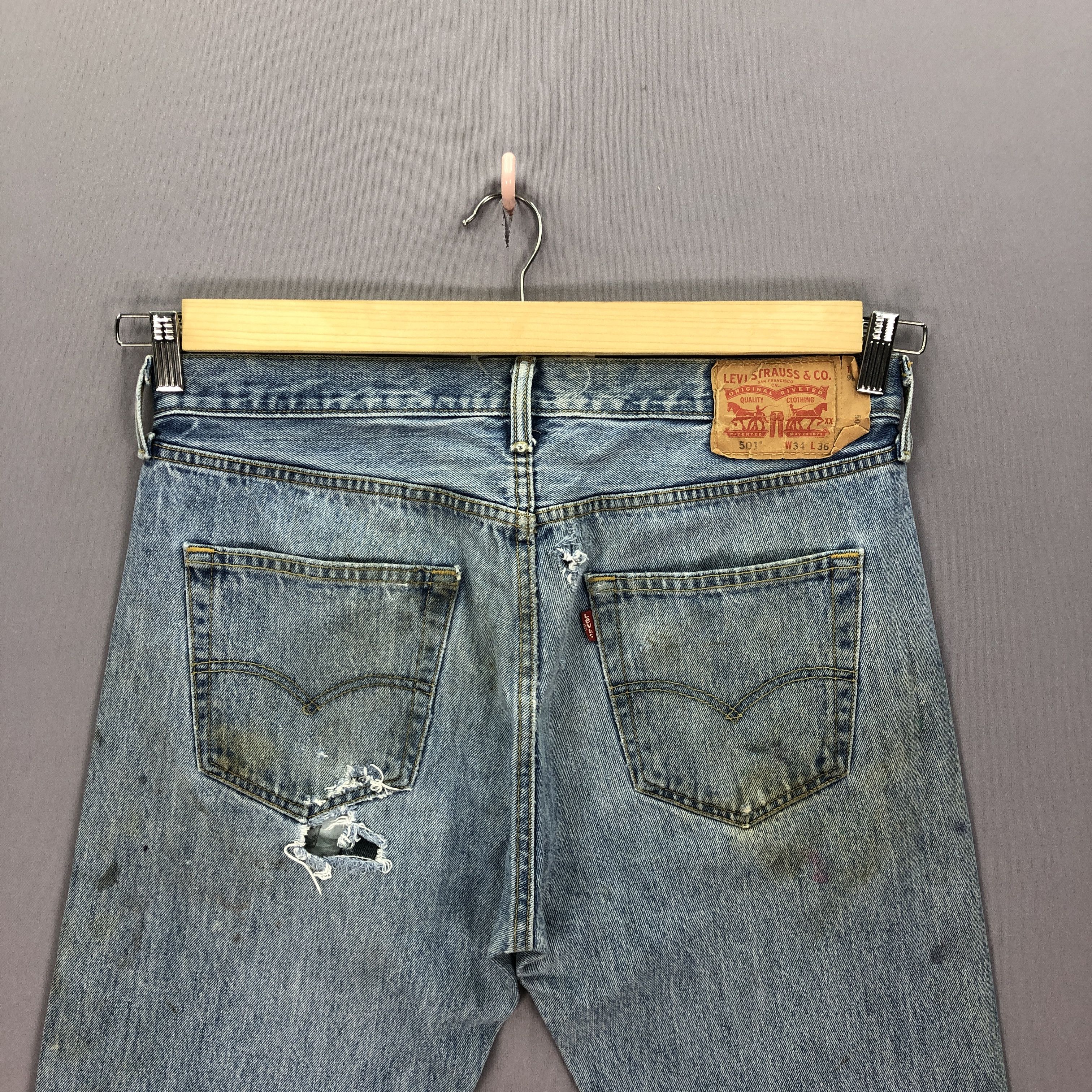 Jean Vintage Dirty Levis 501 Faded Jeans Levi's Light Wash Denim Size US 34 / EU 50 - 8 Thumbnail