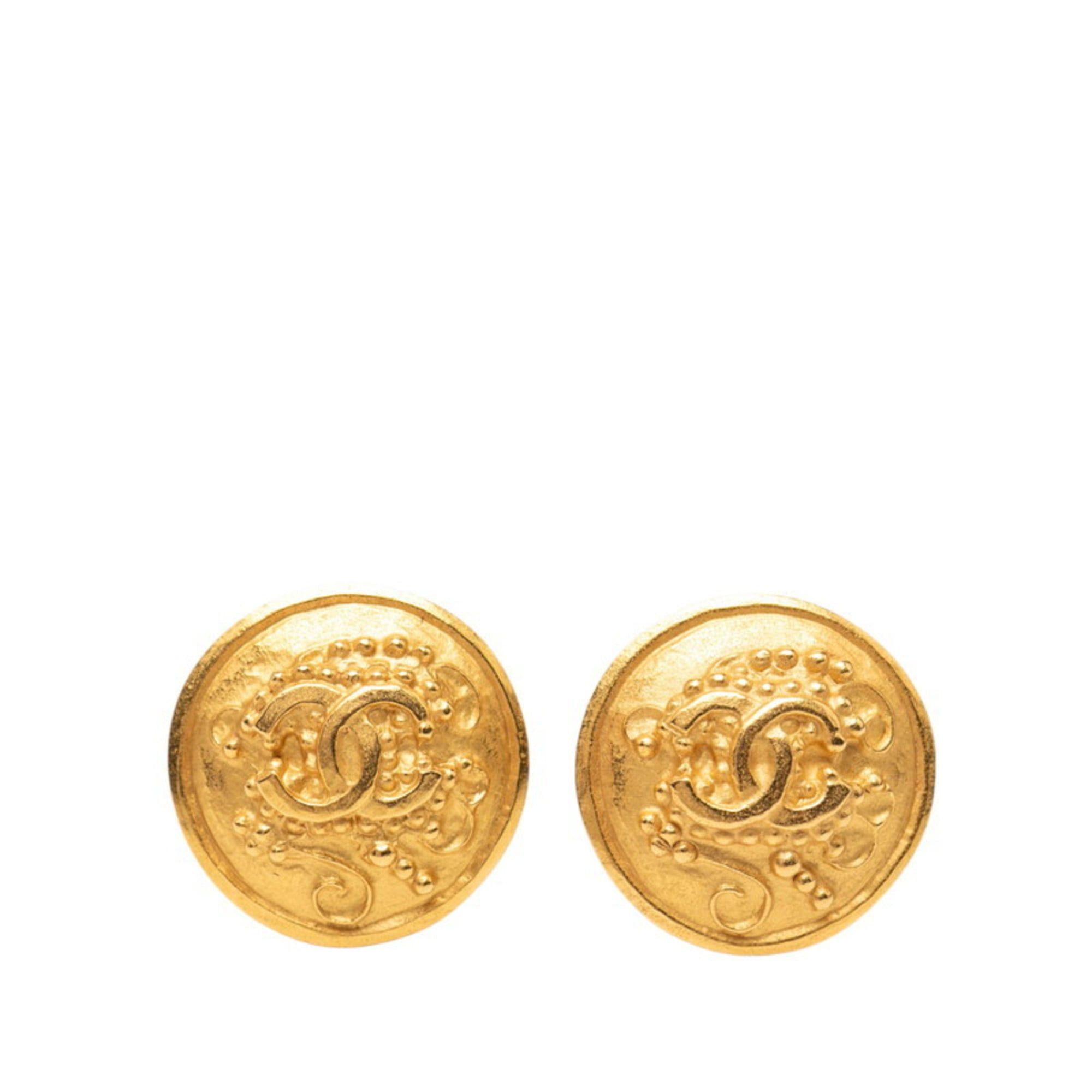 Chanel Coco Mark Round Earrings Gold Plated Women's CHANEL