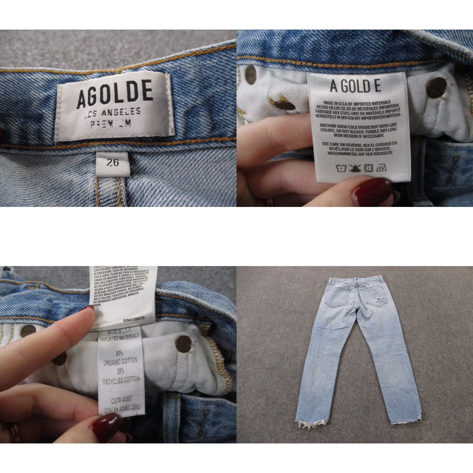 Agolde AGOLDE Jeans Womens 26 Mid Rise Straight Loose Fit Distressed Denim Blue 28in Inseam Regular Stretch Pants Womens Jeans Size 28" / US 6 / IT 42 - 8 Thumbnail