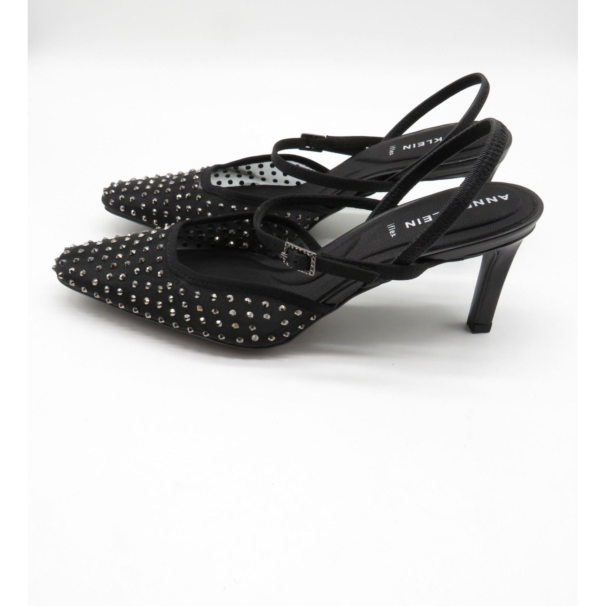 Other Anne Klein Women's Black Crystal Embellished Sling Back Heel Size US 8.5 / IT 38.5 - 5 Thumbnail