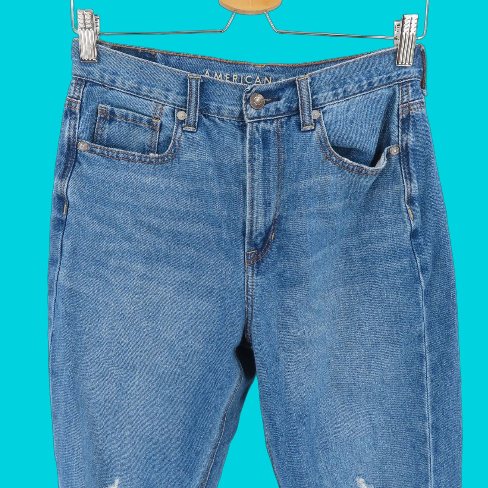American Eagle Outfitters Women Jeans Mom 4 Blue Denim Distressed 90s Casual Regular Womens