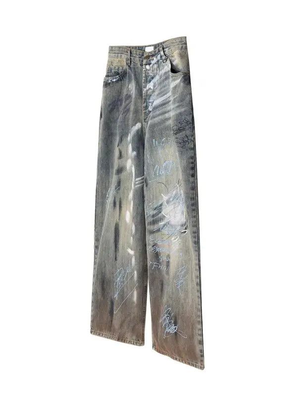 VIBE Street graffiti hand-painted distressed washed baggy jeans Size US 32 / EU 48 - 6 Thumbnail