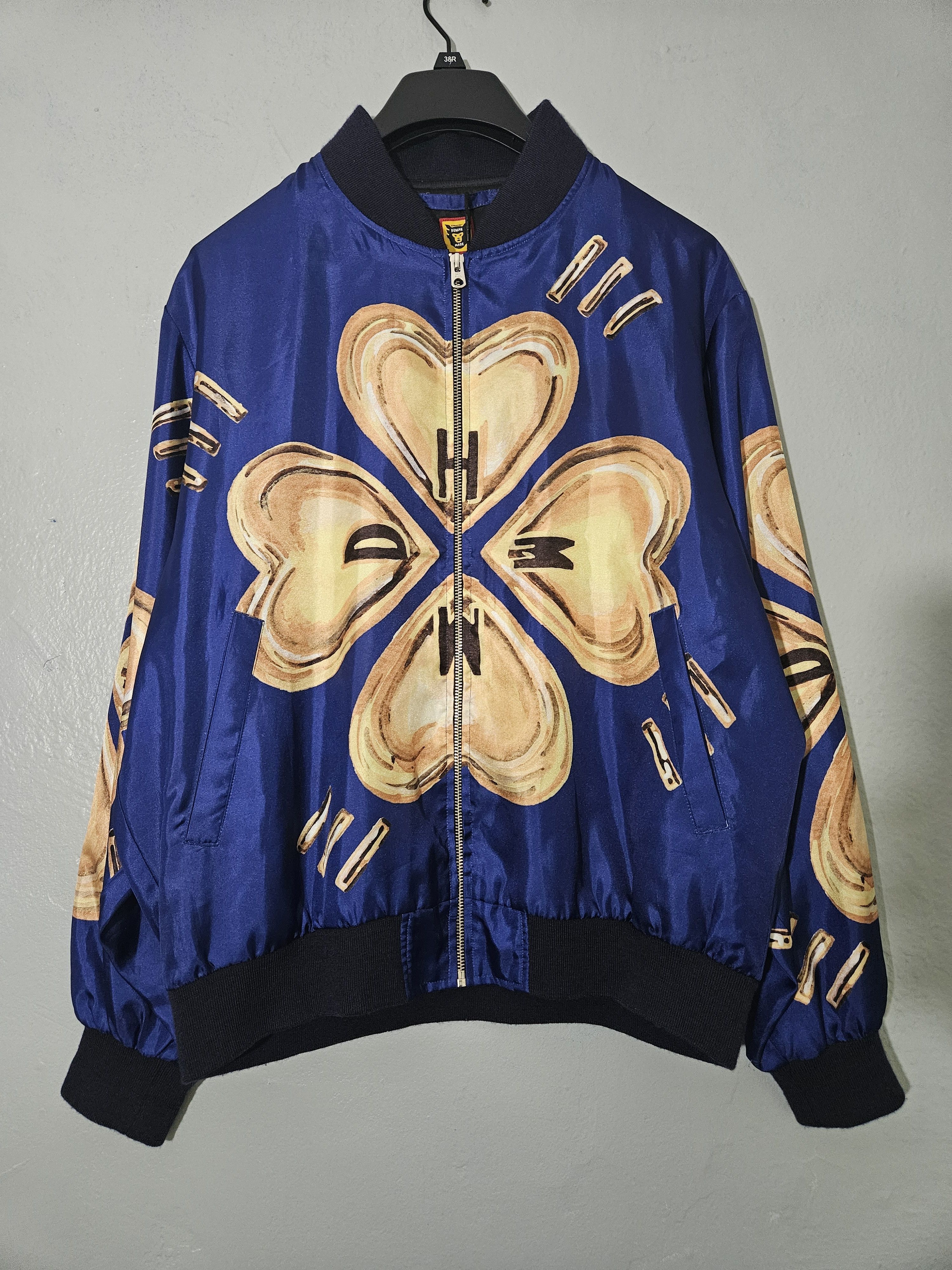 Human Made Blue & Gold Four Leaf Clover Hearts Bomber Jacket Size US M / EU 48-50 / 2 - 1 Thumbnail