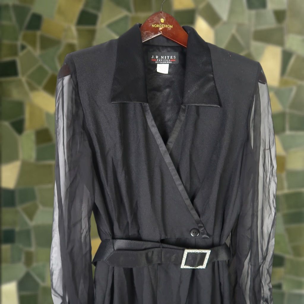 Vintage VINTAGE J.R. Nites Black Sheer Sleeve Jumpsuit 10P Women Petites One-Piece 90s 80s Formal Party/Cocktail Womens Size 32" / US 10 / IT 46 - 1 Thumbnail